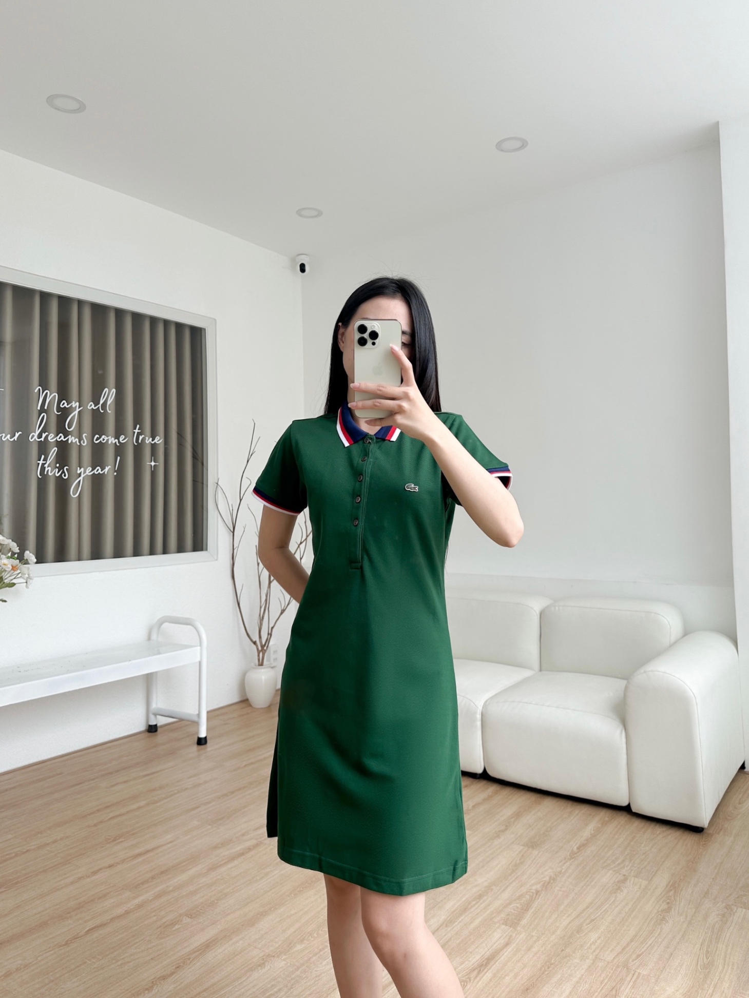 Đầm polo nữ LCSTE phối viền 144-Rêu