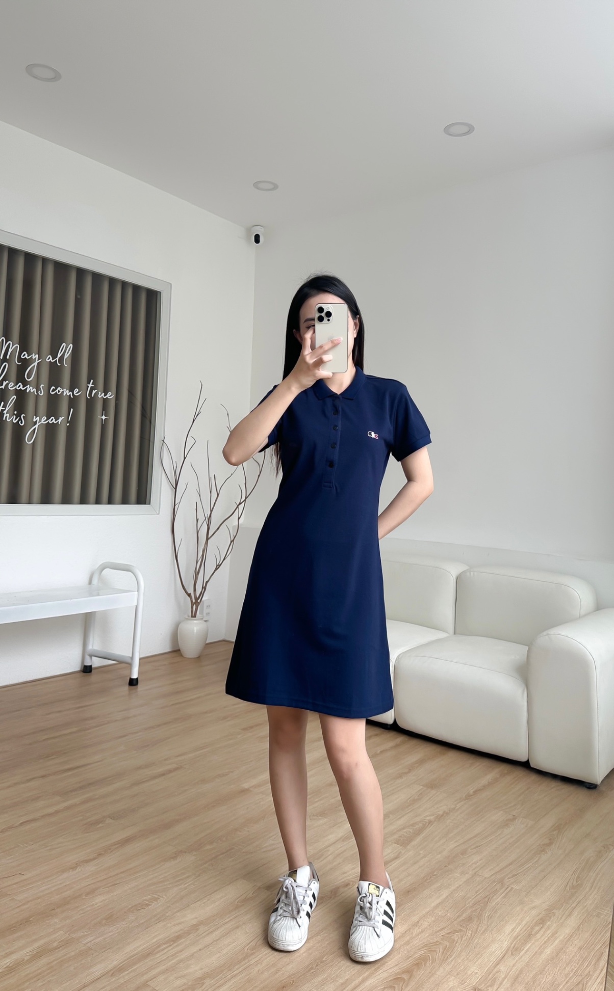 Đầm polo nữ LCSTE phối trơn CÁ PHÁP 5 KHUY-Xanh navy