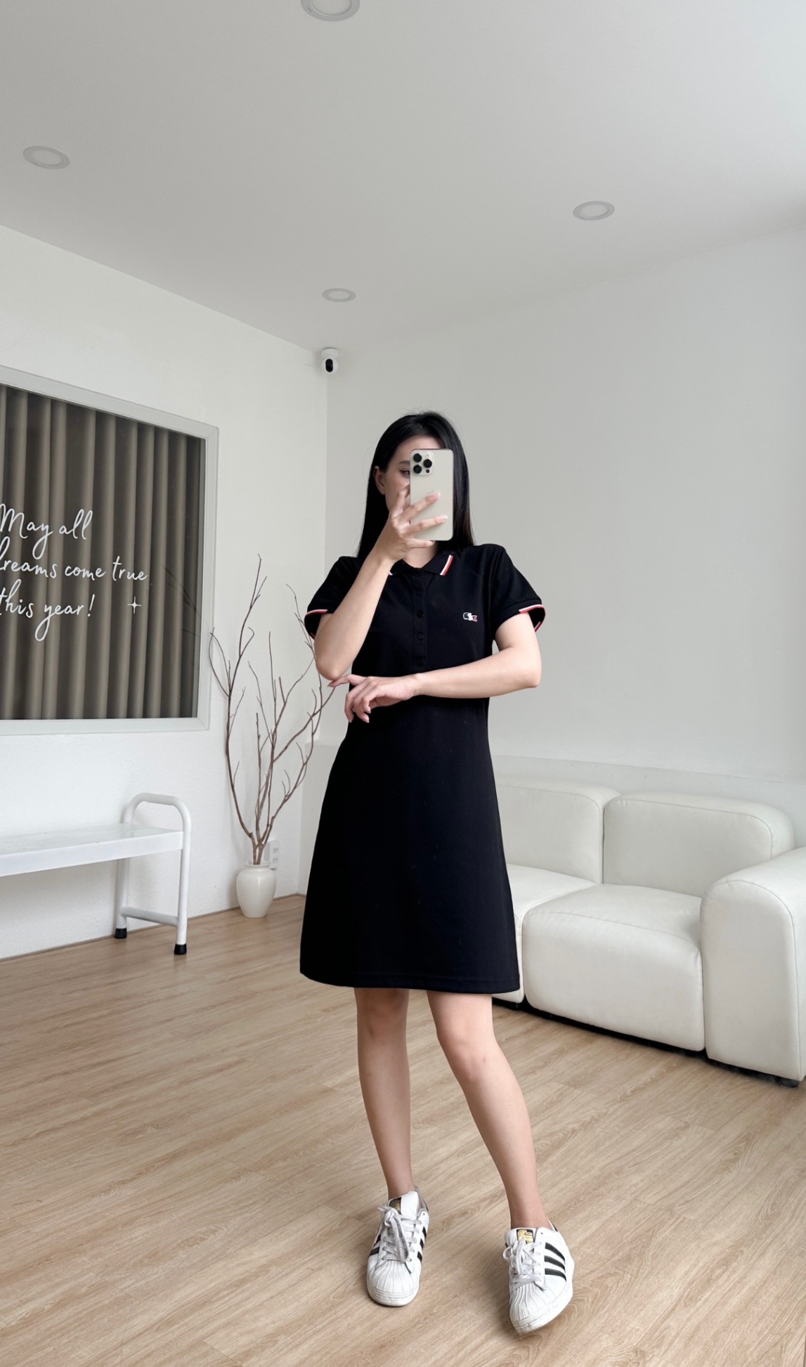 Đầm polo nữ LCSTE phối viền 05-Đen