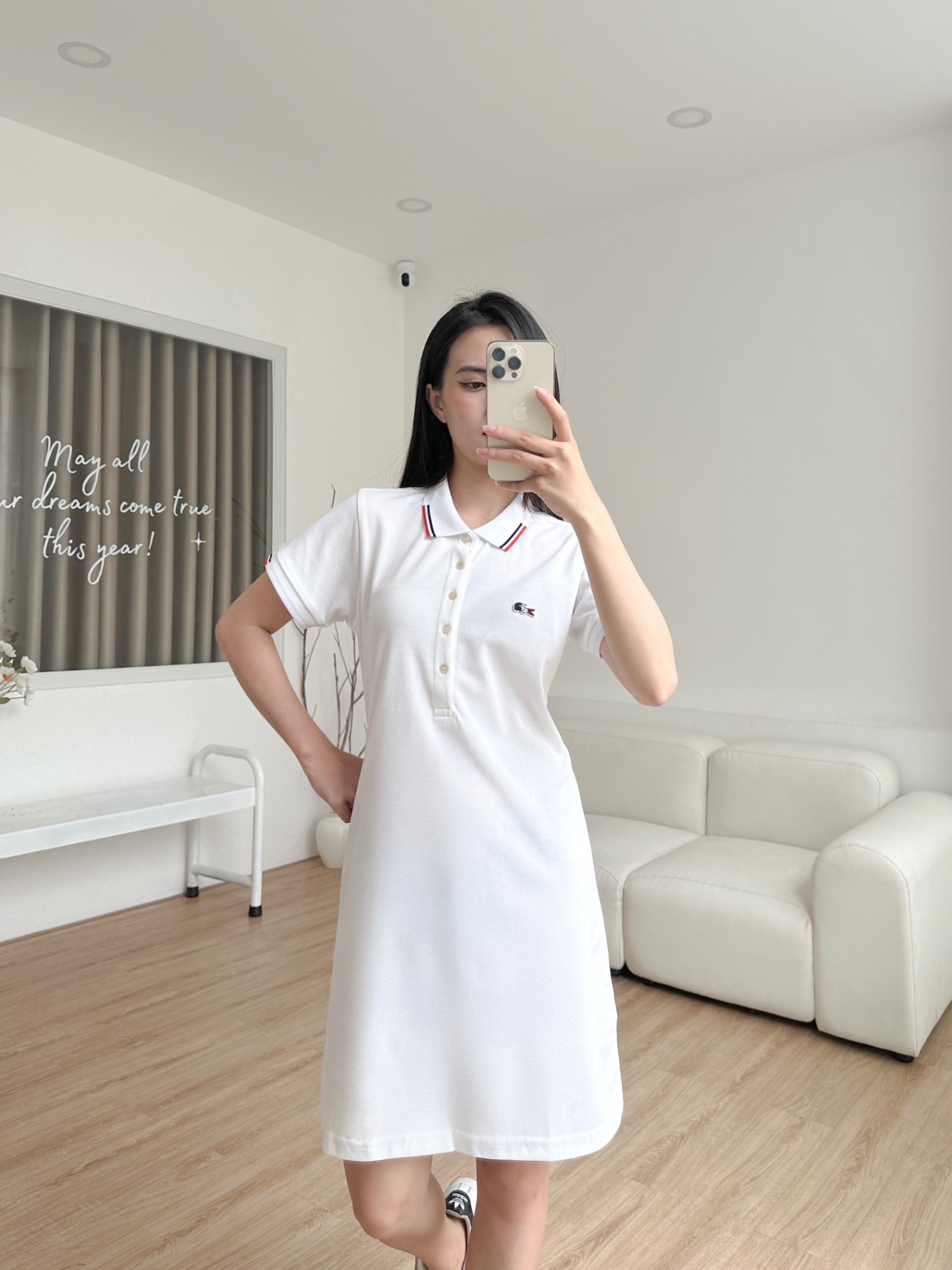 Đầm polo nữ LCSTE phối viền 05-Trắng