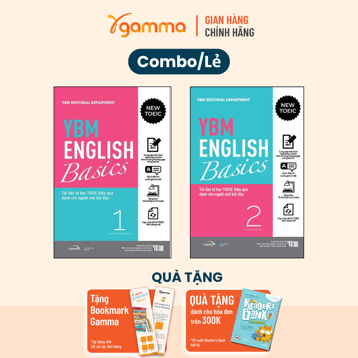 Combo YBM English Basics 1+2 - Tài Liệu Tự Học Toeic Hiệu Quả Dành Cho Người Mới Bắt Đầu