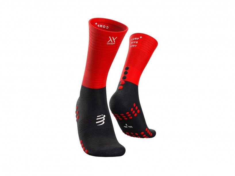 TẤT COMPRESSPORT MID COMPRESSION - BLACK/RED