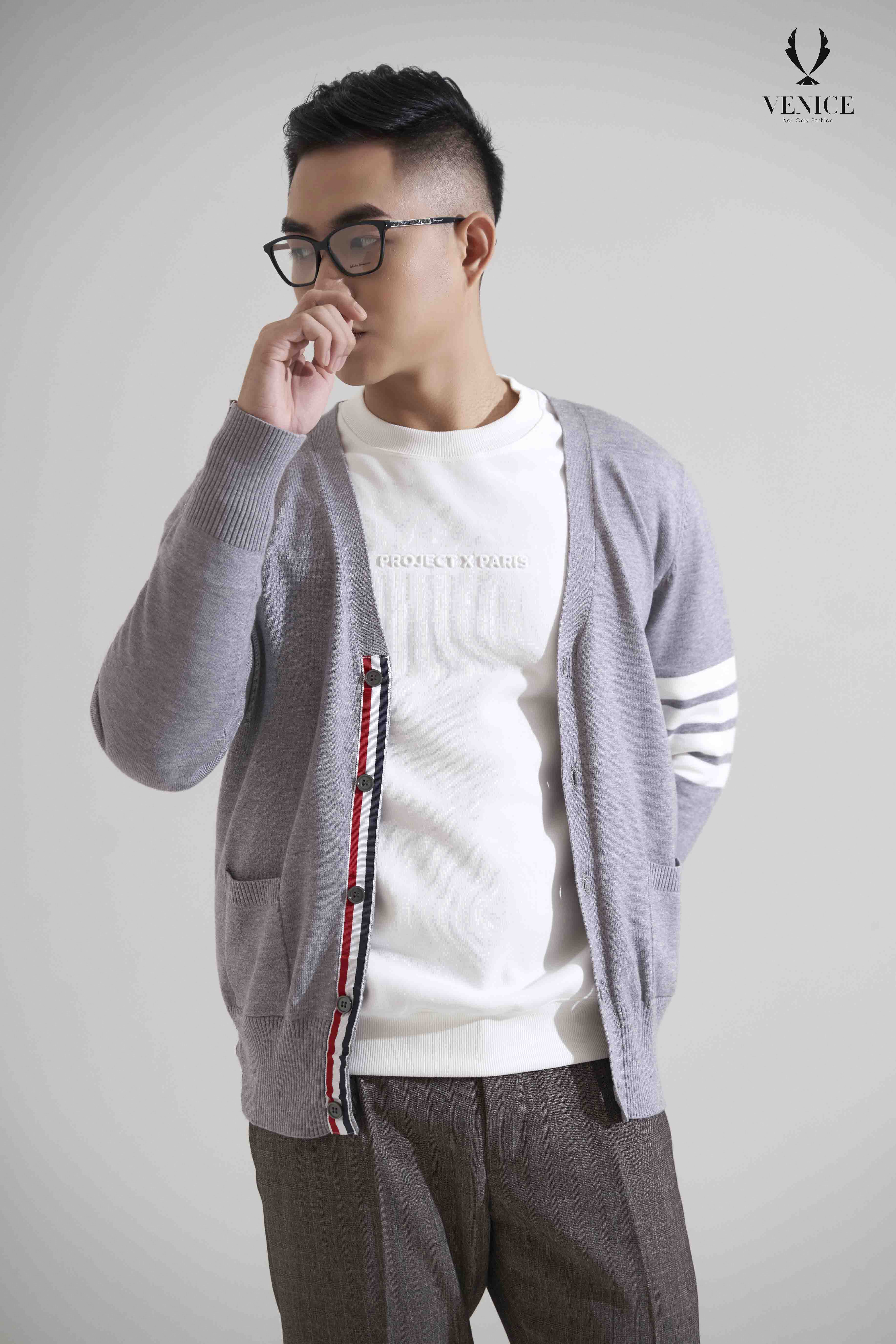 Áo len cao cấp ghi cardigan