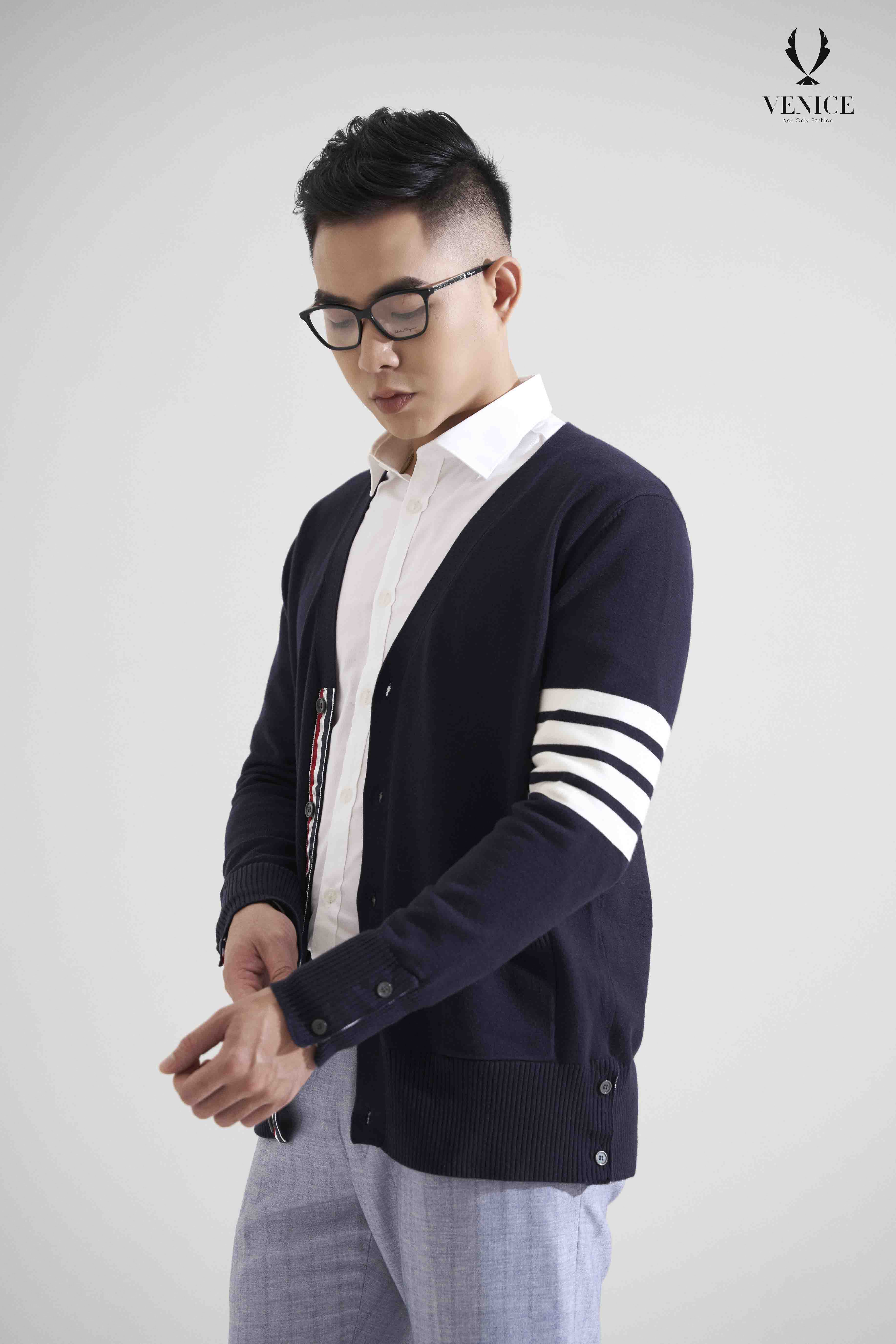 Áo len cao cấp tím than cardigan