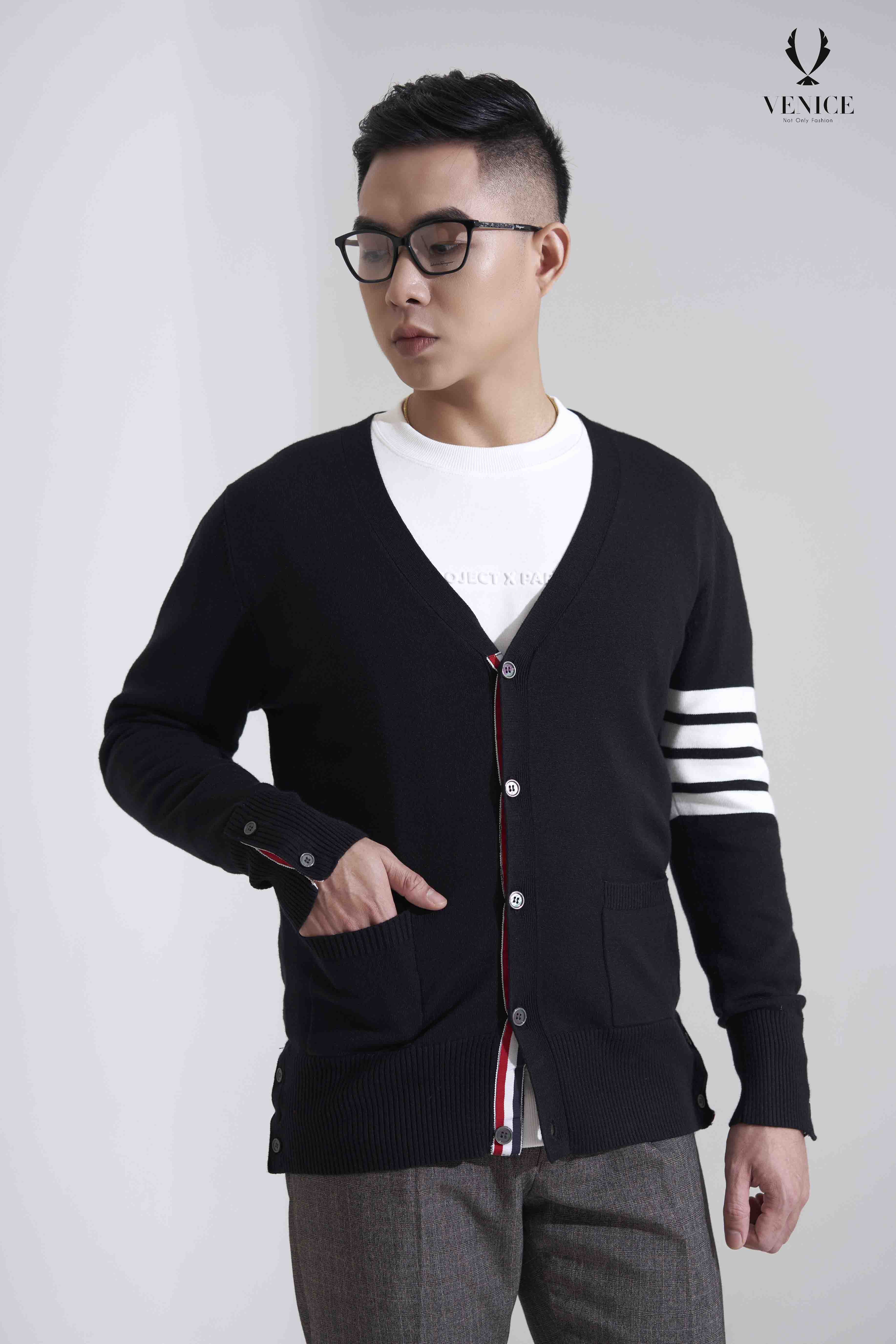 Áo len cao cấp đen cardigan