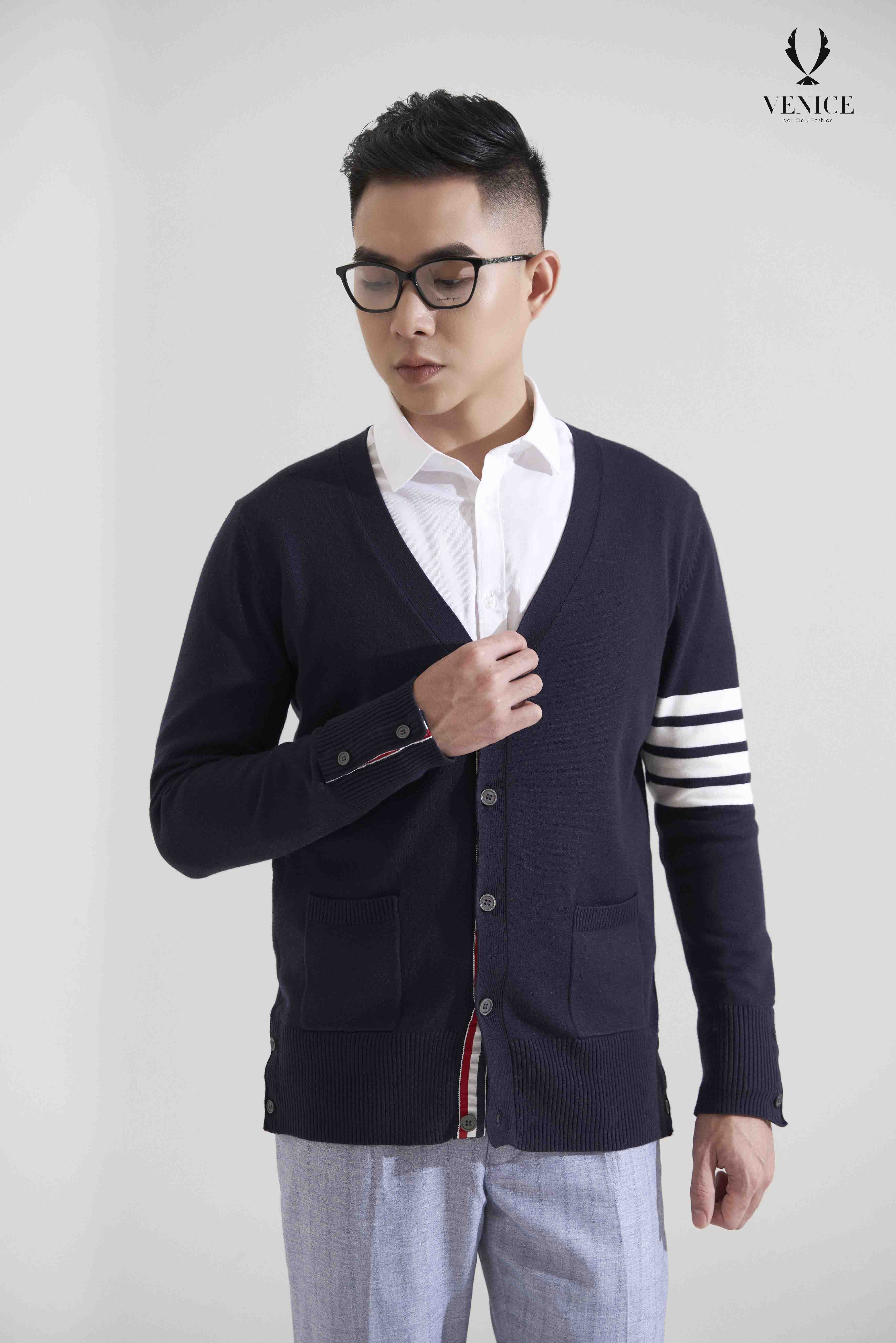 Áo len cao cấp tím than cardigan