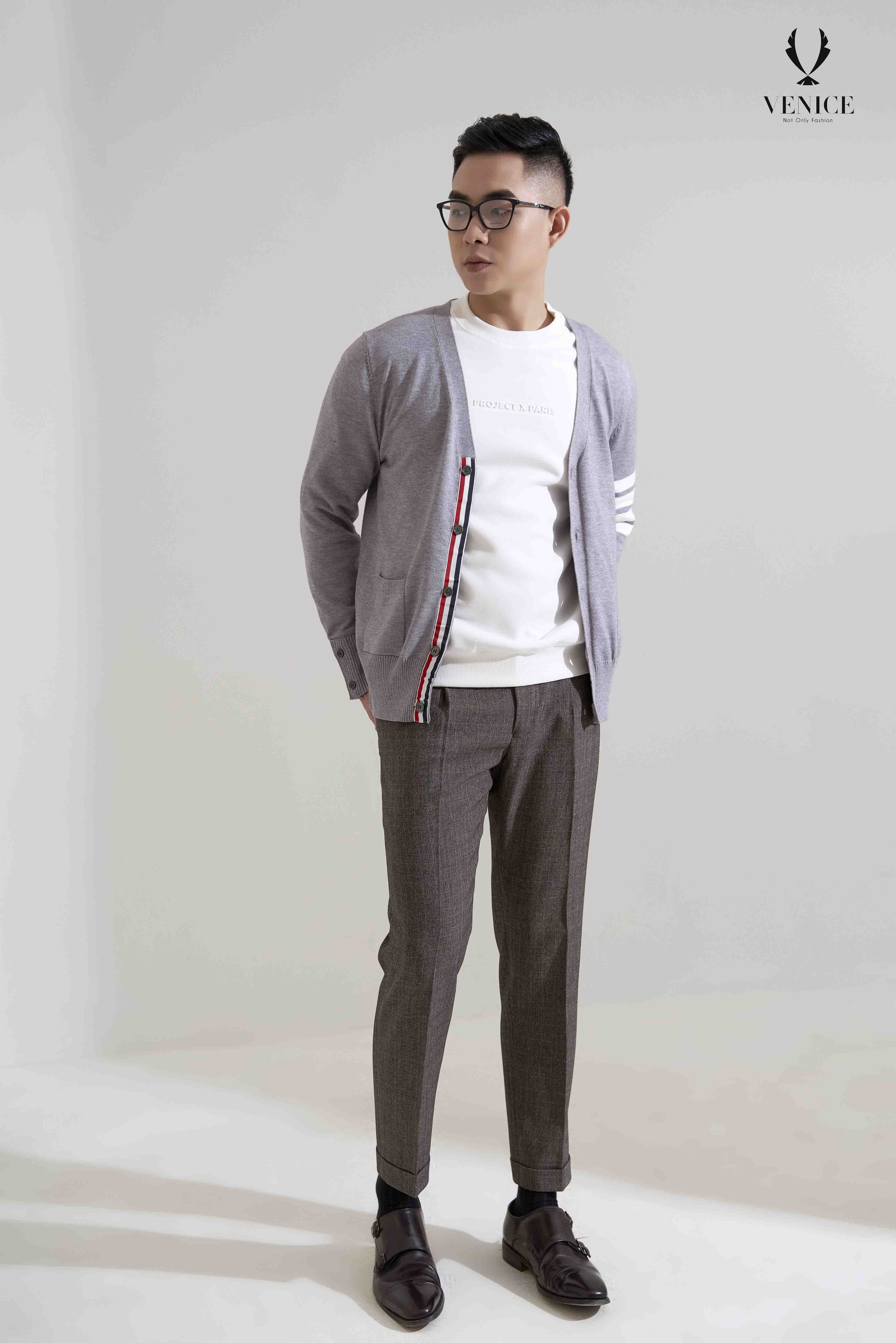 Áo len cao cấp ghi cardigan