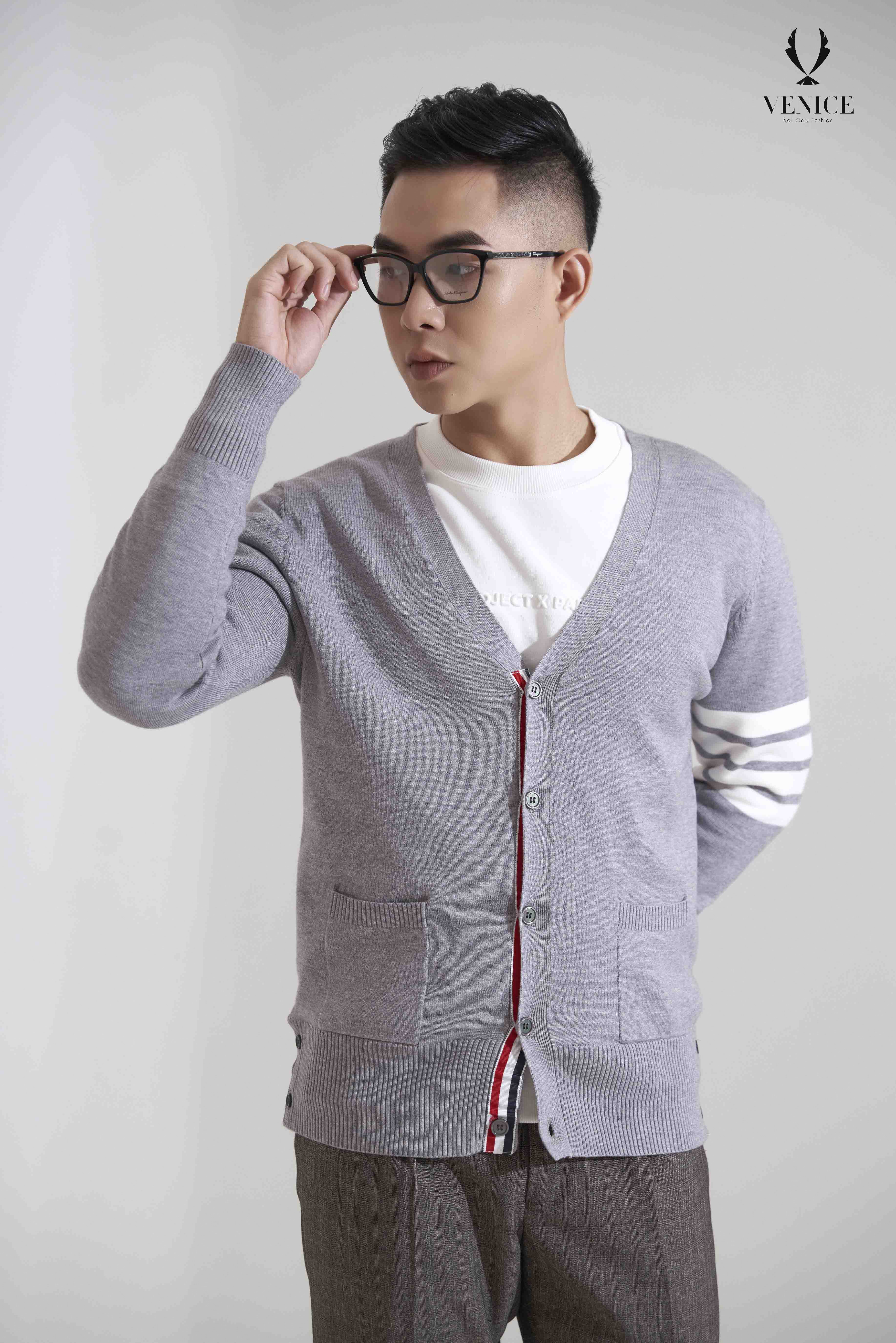 Áo len cao cấp ghi cardigan