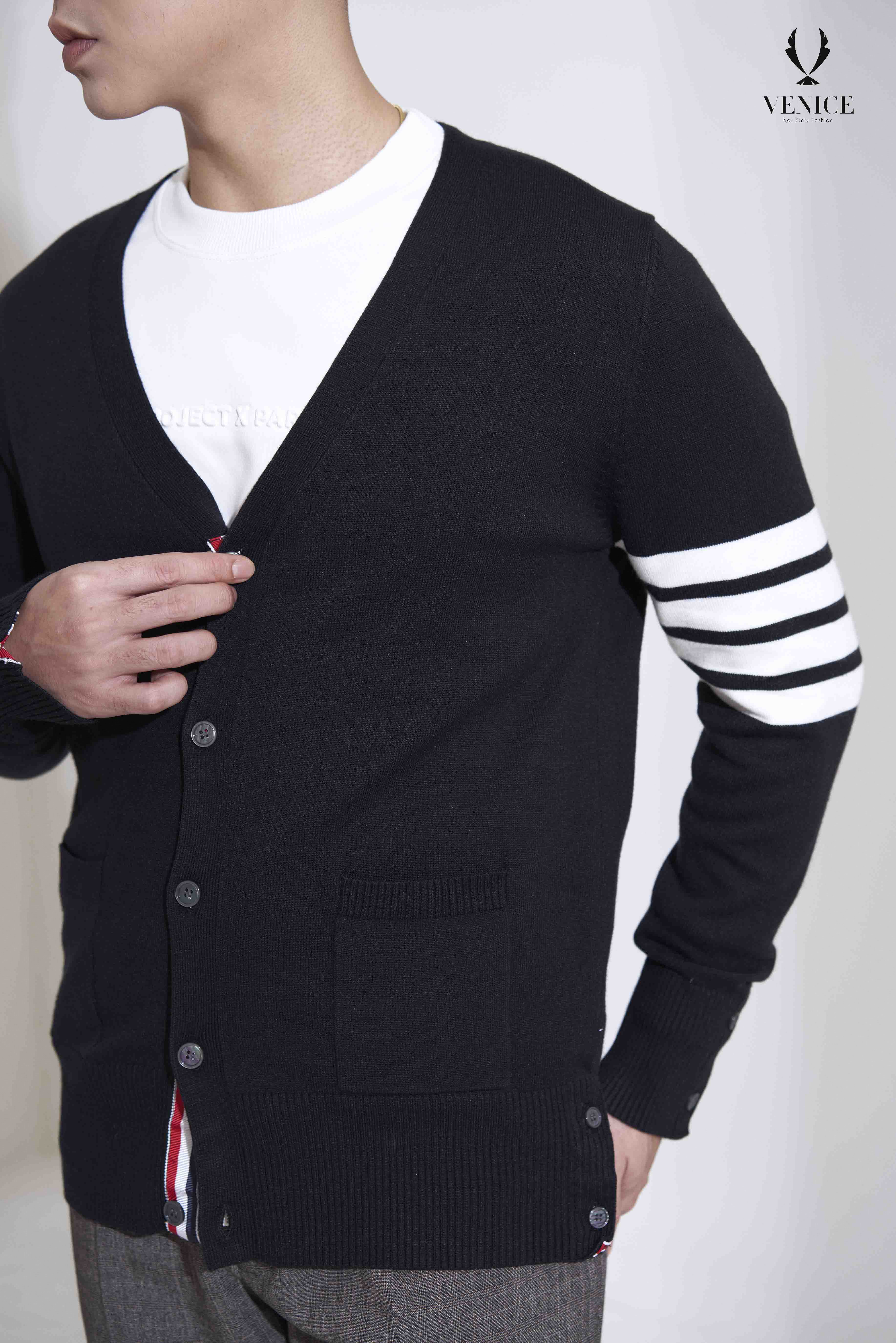 Áo len cao cấp đen cardigan