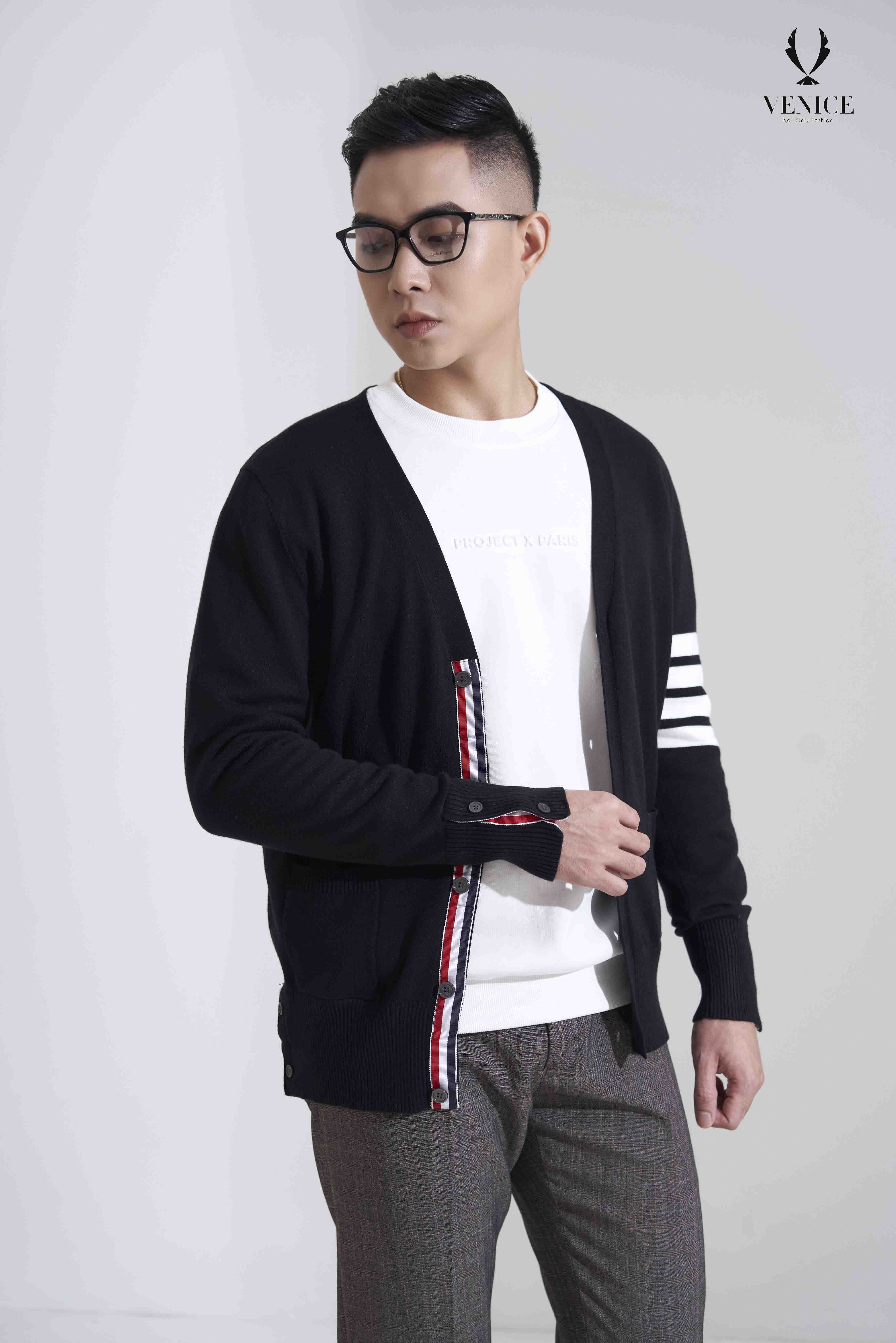 Áo len cao cấp đen cardigan