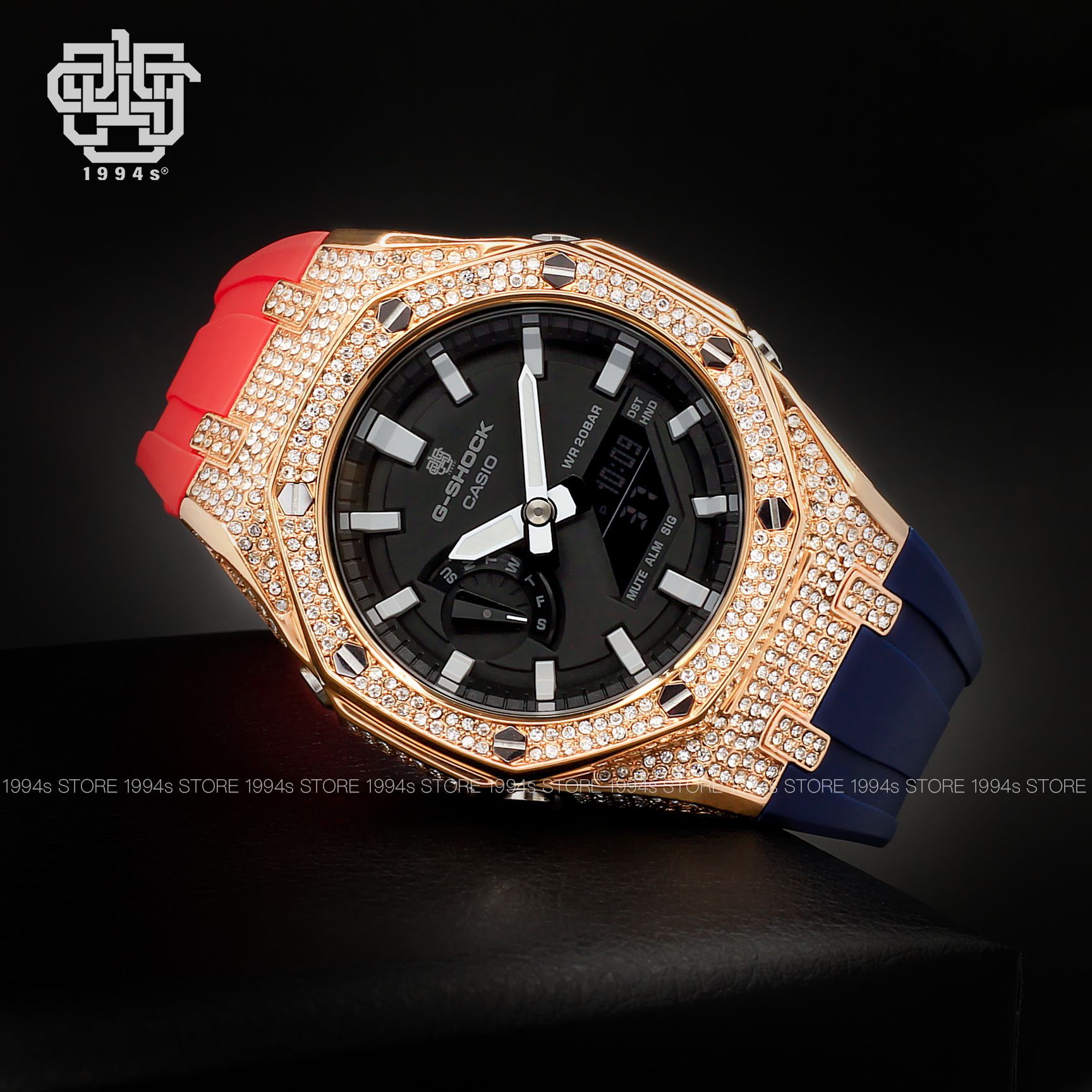 G-SHOCK GA-2100-1A CUSTOM AP CRYSTAL ROSE GOLD x RED BLUE