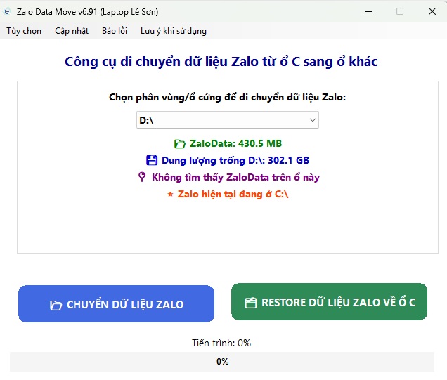 Zalo Data Move – Chuyển dữ liệu Zalo PC khỏi ổ C an toàn