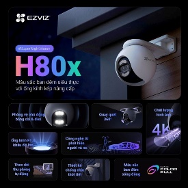 Camera Wifi 10MP EZVIZ H80X 2 ống kính Dual 4K (8MP+2MP), màu ban đêm, khẩu  độ lớn F1.0, 4mm