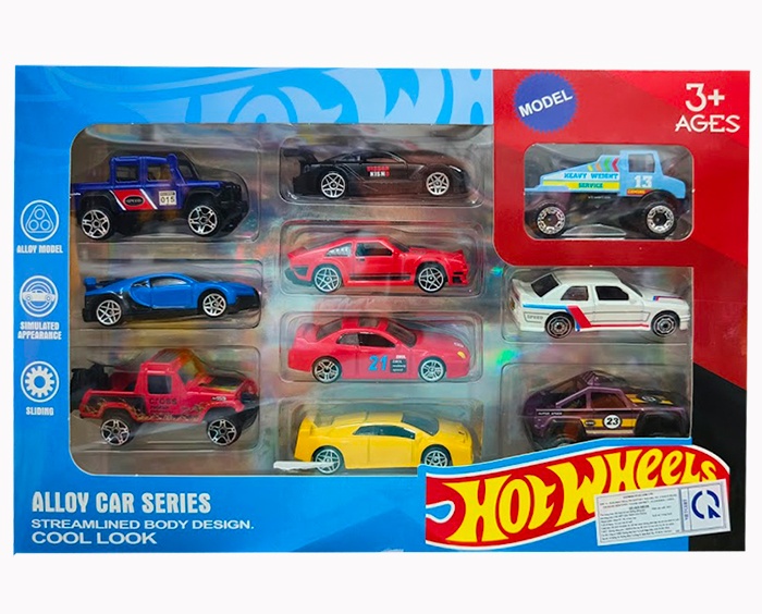 Hộp Xe Hot wheels 10 Chiếc Kim Loại 25049