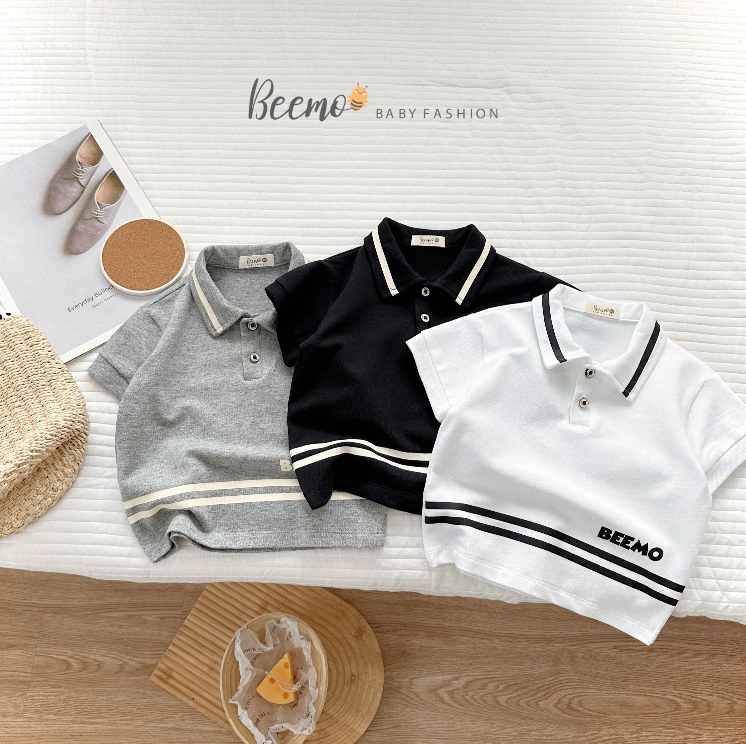 Áo polo Beemo cộc tay phối kẻ