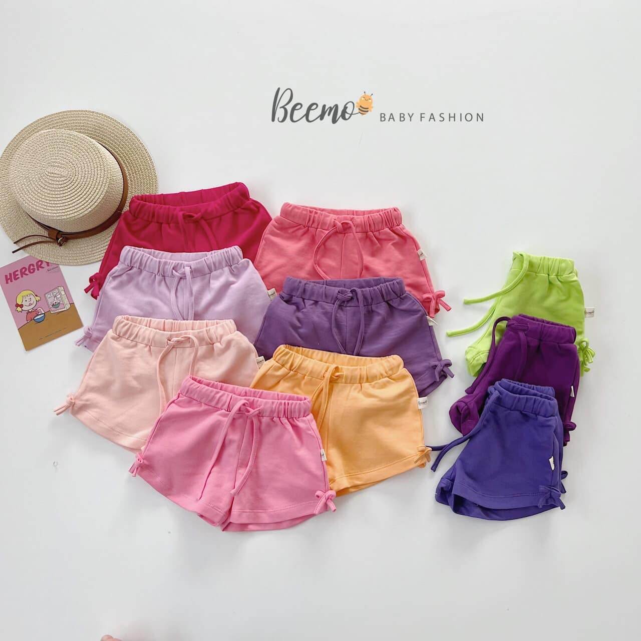 Combo 2 quần đùi cotton bé gái da cá đính nơ Beemo