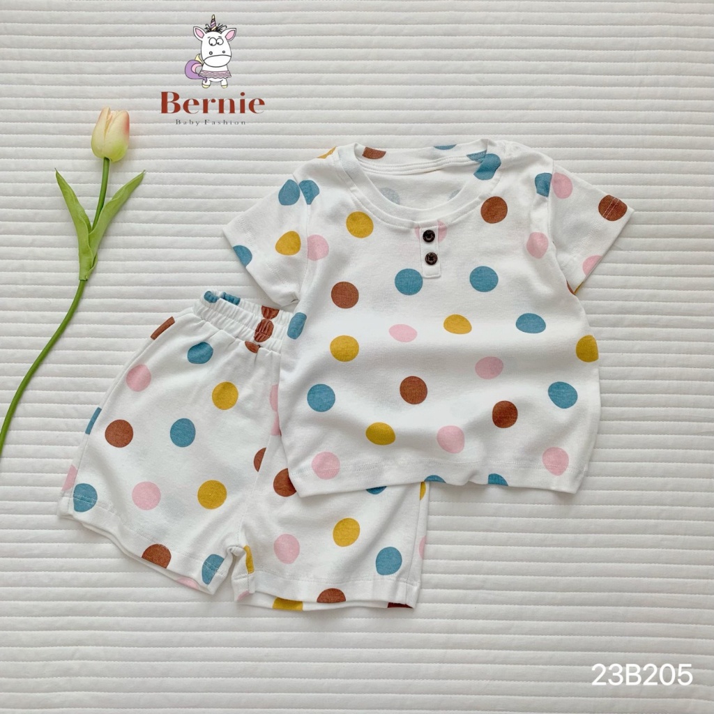 Bộ cộc bozip cúc dừa họa tiết siêu xinh Bernie cho bé gái
