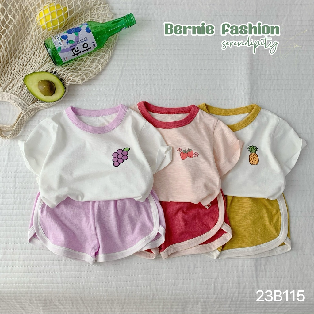 Bộ cộc cotton xước hoa quả Bernie cho bé gái
