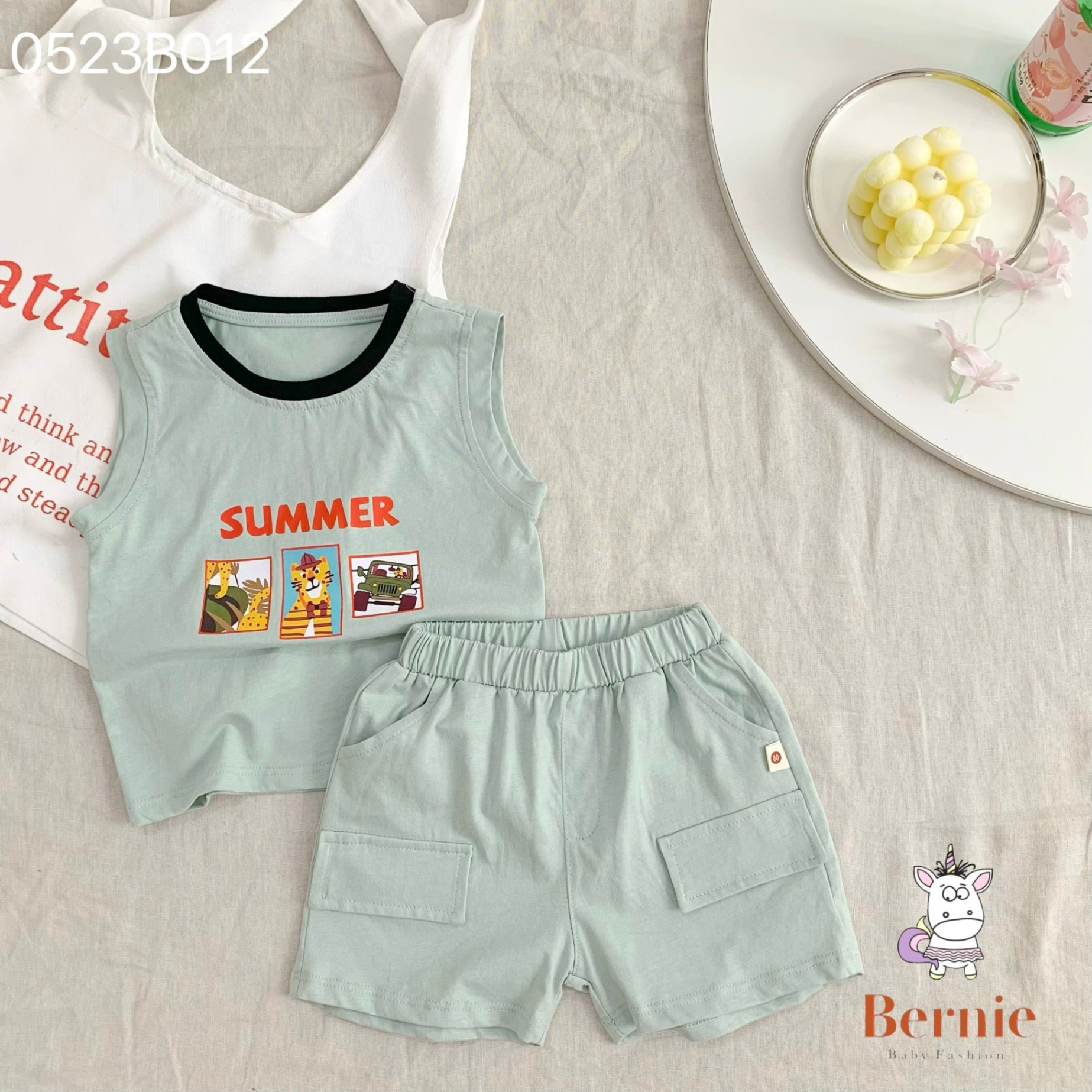 Bộ cotton sát nách summer thấm hút mồ hôi Bernie cho bé