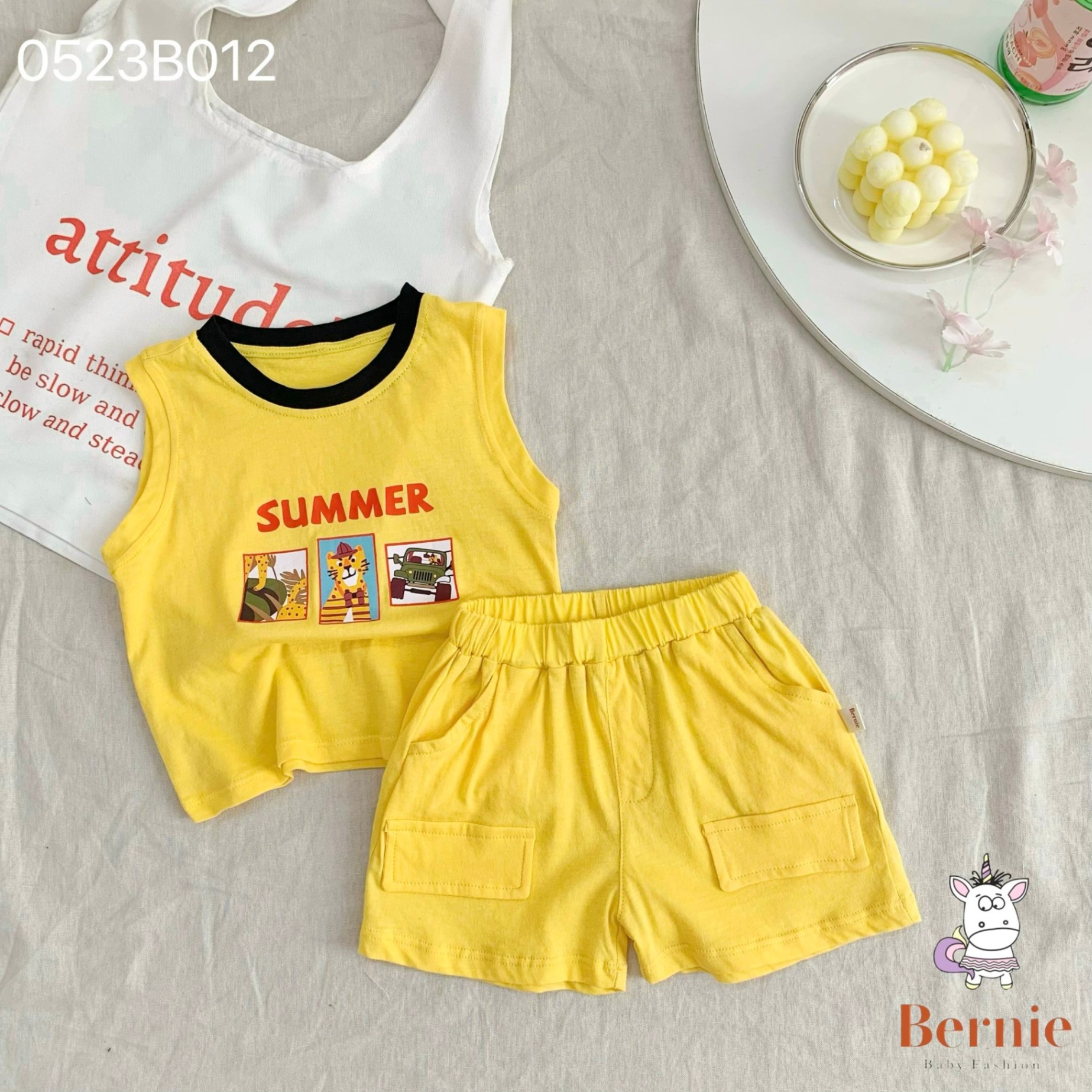 Bộ cotton sát nách summer thấm hút mồ hôi Bernie cho bé