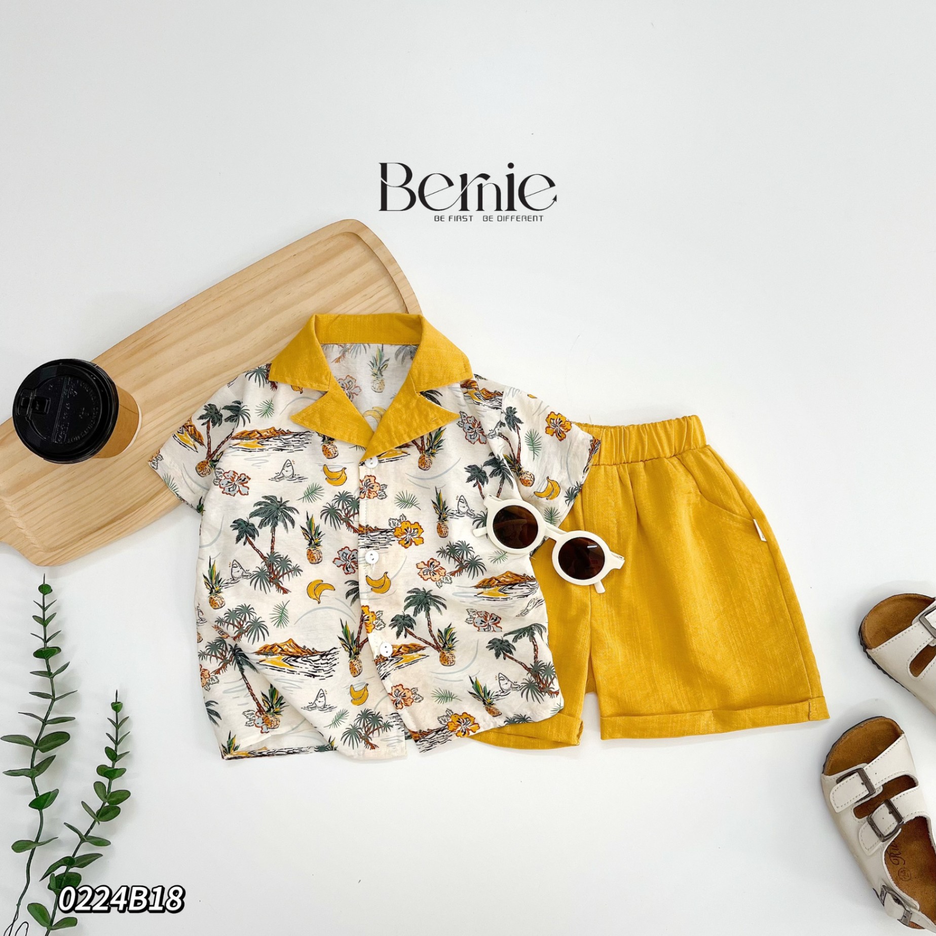 Set sơ mi hoa lá đi biển Bernie cho bé trai