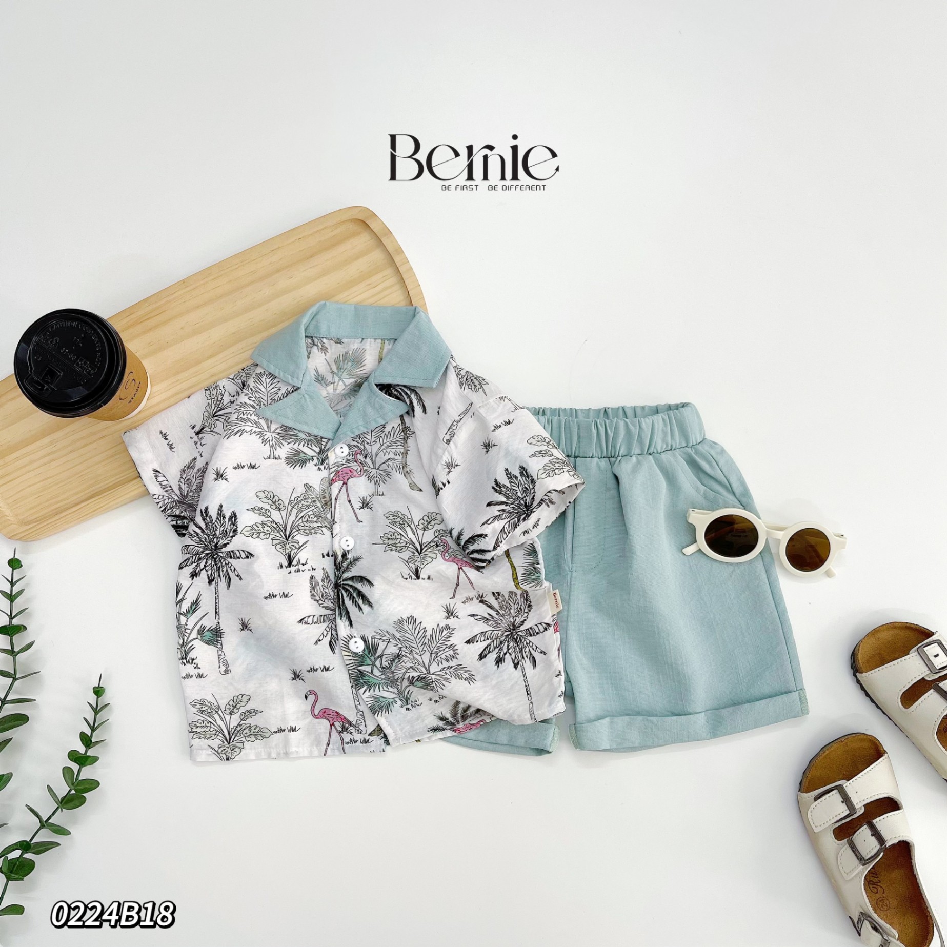 Set sơ mi hoa lá đi biển Bernie cho bé trai