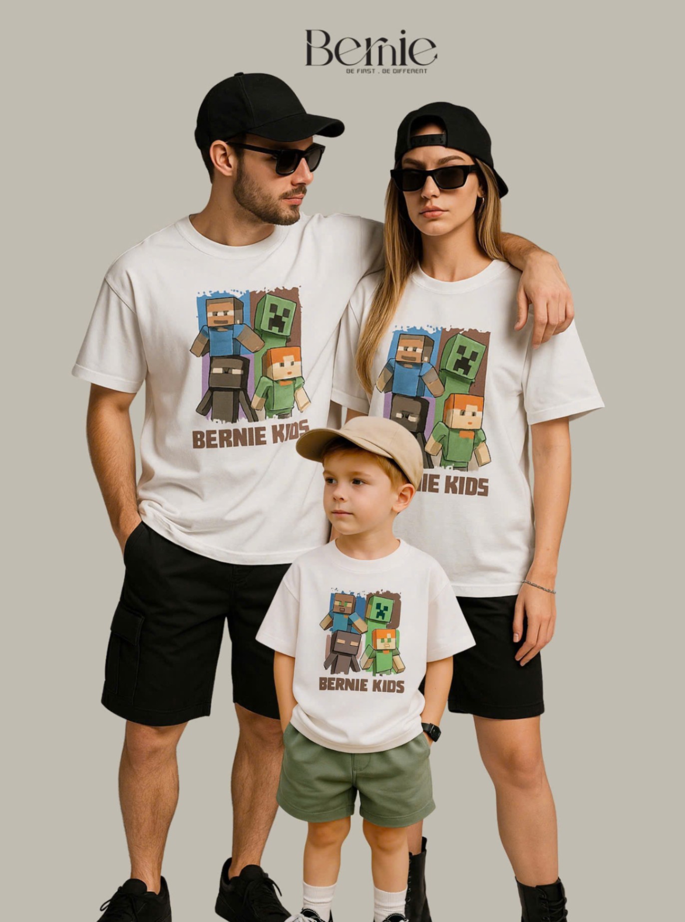 Áo cotton cộc tay Minecraft Bernie SIZE Trung và Bố mẹ