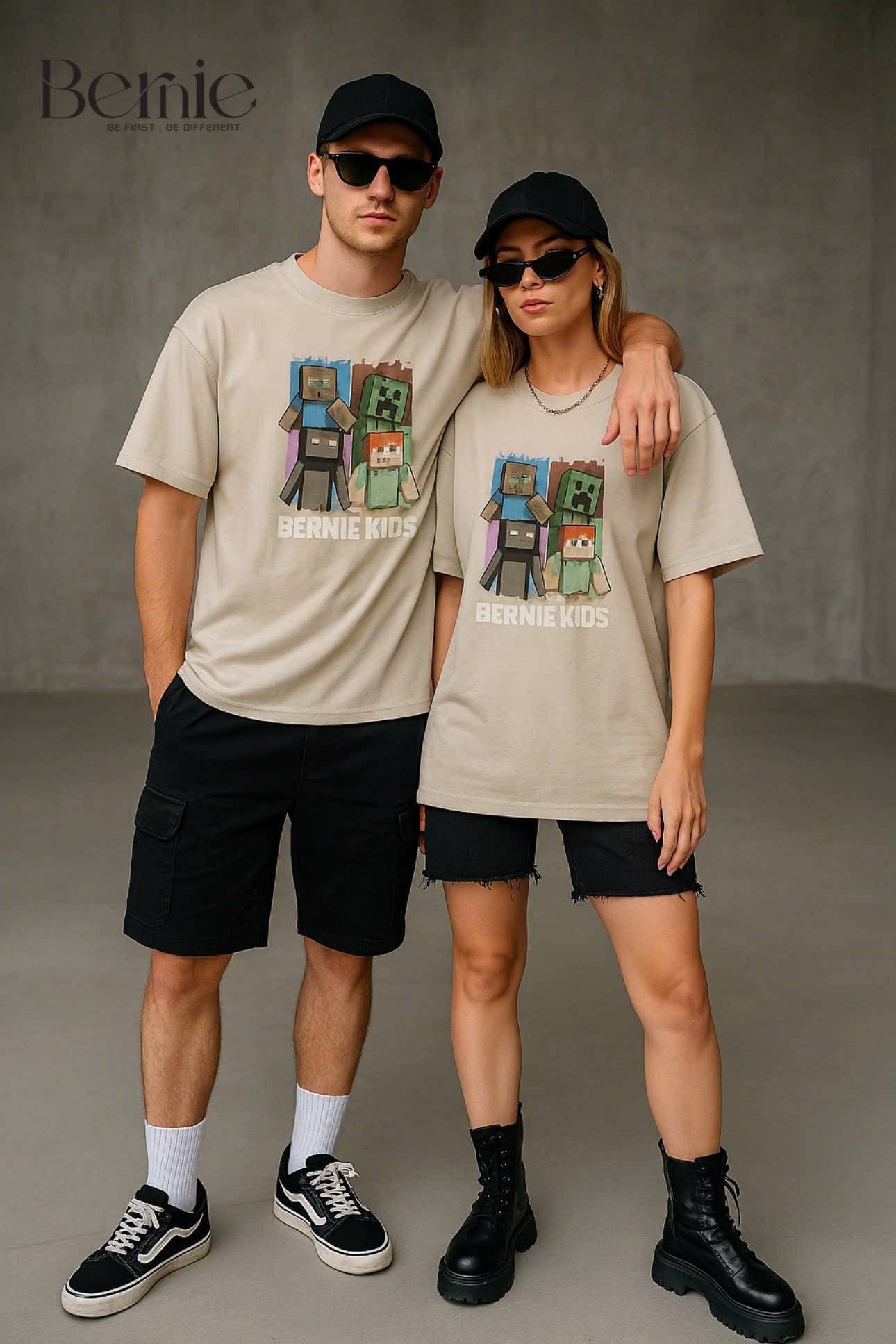 Áo cotton cộc tay Minecraft Bernie SIZE Trung và Bố mẹ