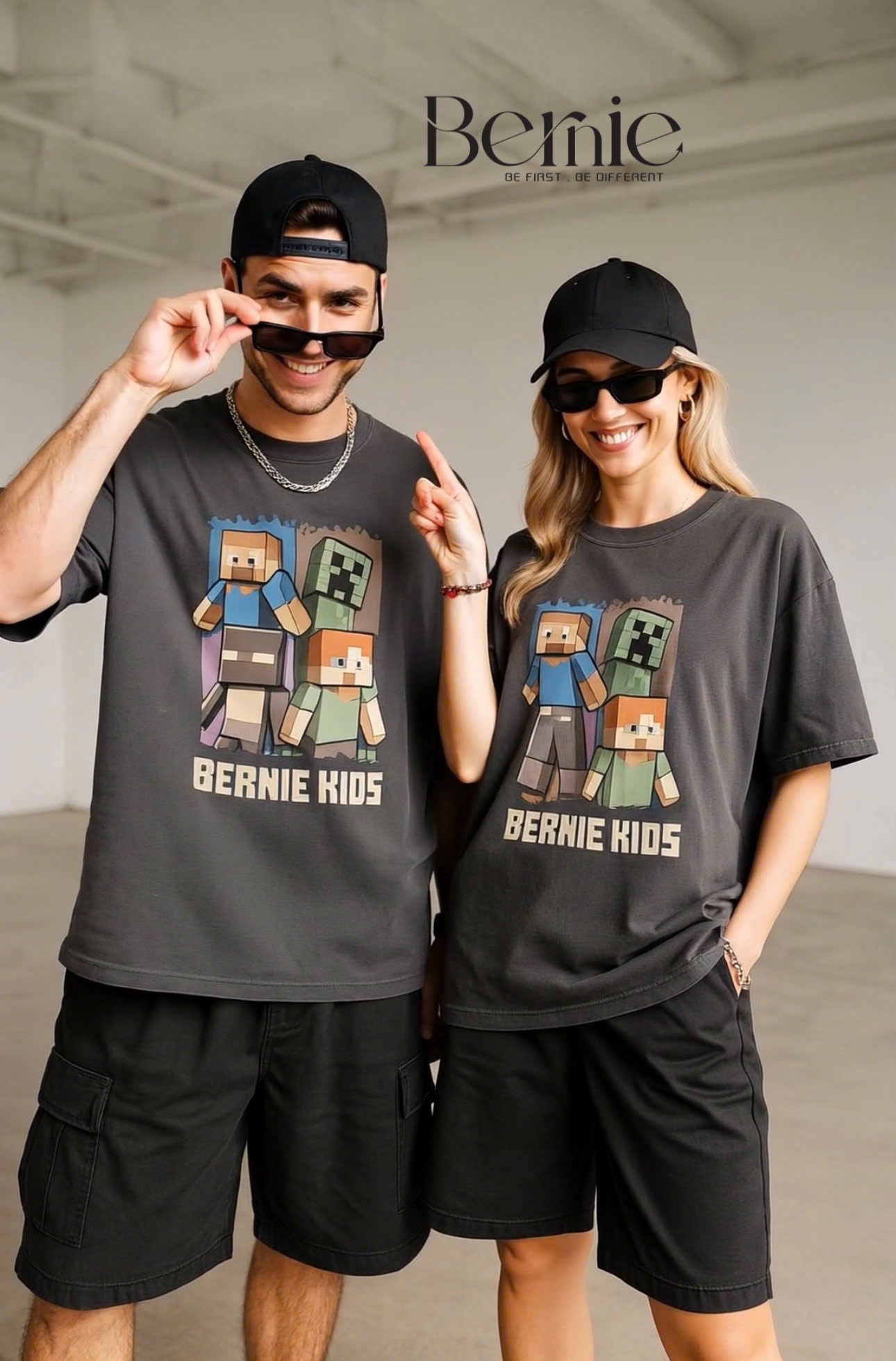 Áo cotton cộc tay Minecraft Bernie SIZE Trung và Bố mẹ