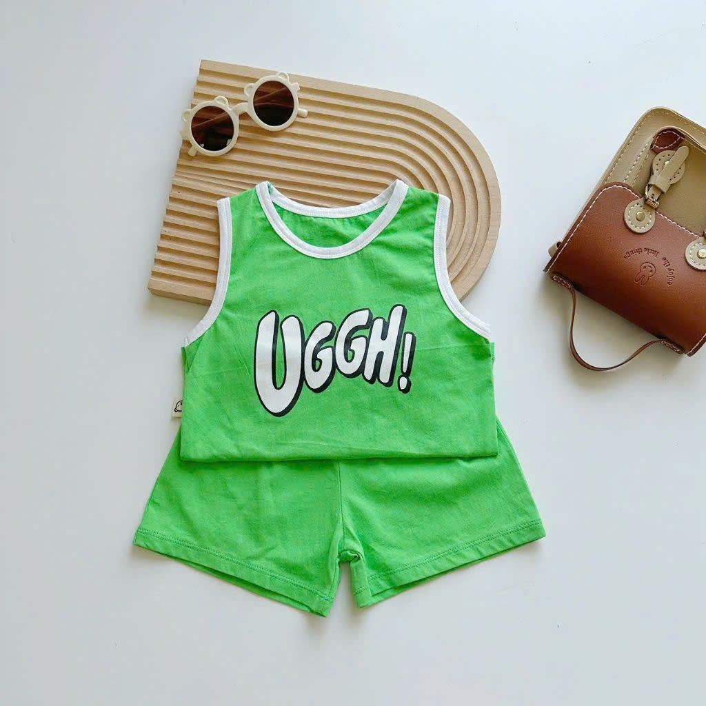Bộ cotton sát nách Mozi in chữ ngộ nghĩnh cho bé trai bé gái