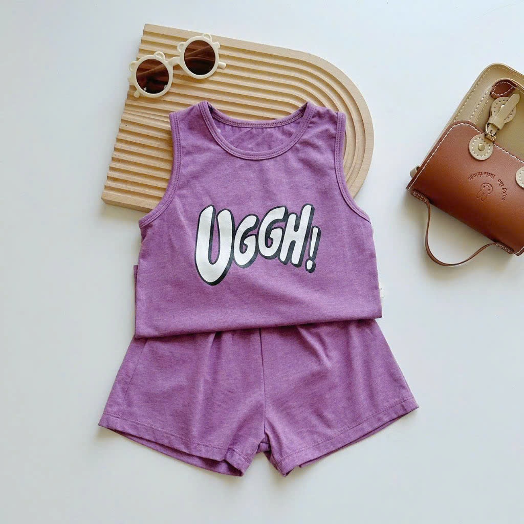 Bộ cotton sát nách Mozi in chữ ngộ nghĩnh cho bé trai bé gái