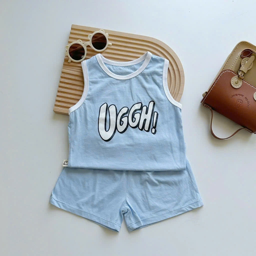 Bộ cotton sát nách Mozi in chữ ngộ nghĩnh cho bé trai bé gái