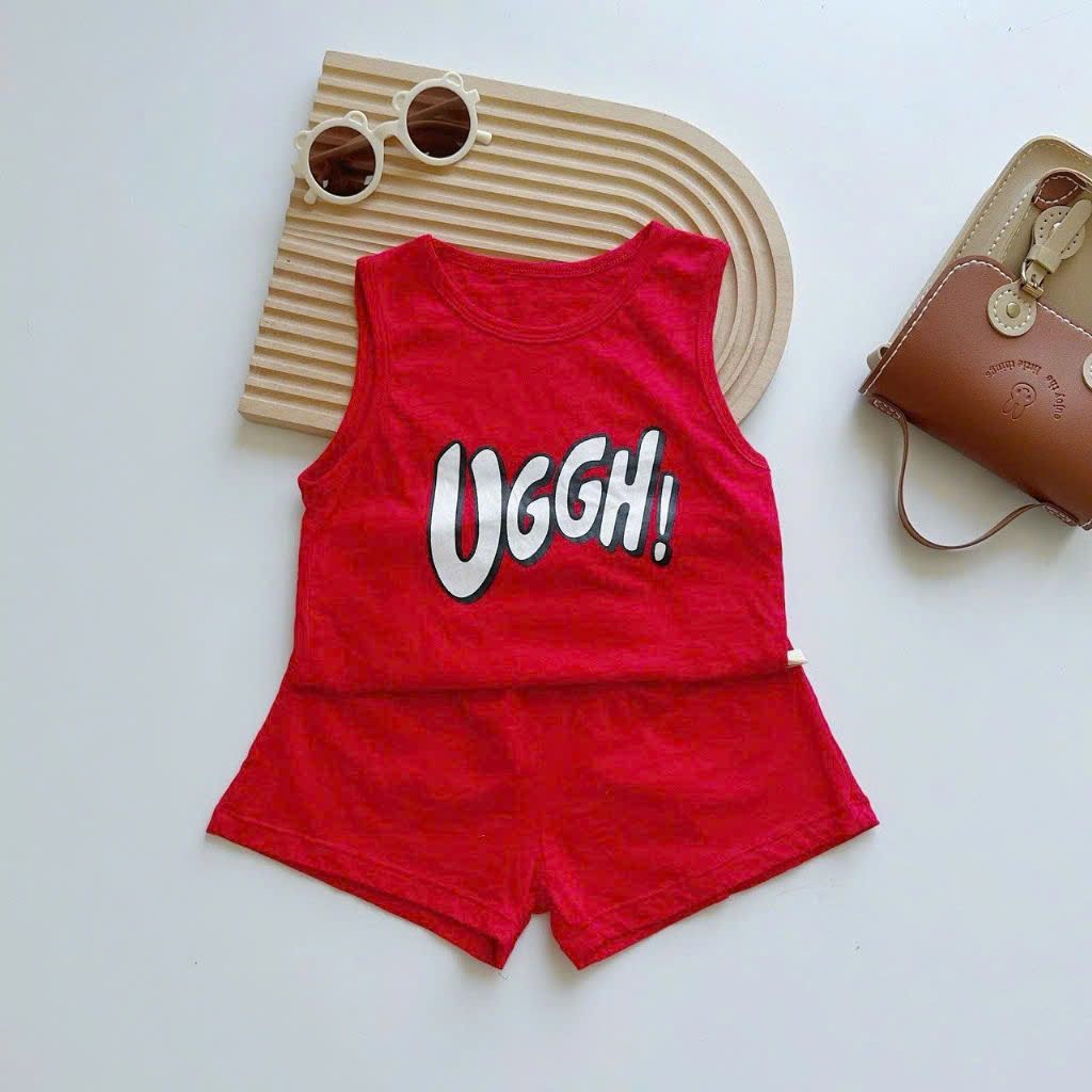 Bộ cotton sát nách Mozi in chữ ngộ nghĩnh cho bé trai bé gái