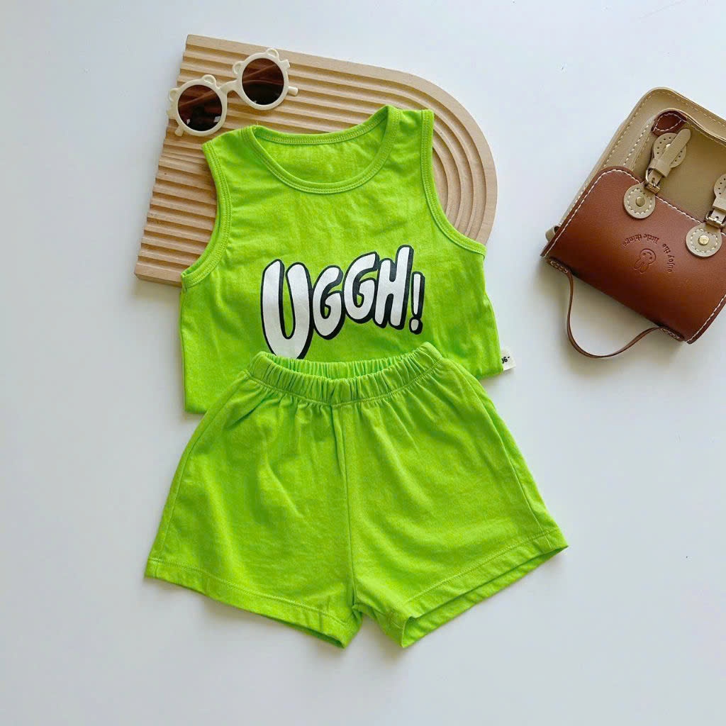 Bộ cotton sát nách Mozi in chữ ngộ nghĩnh cho bé trai bé gái