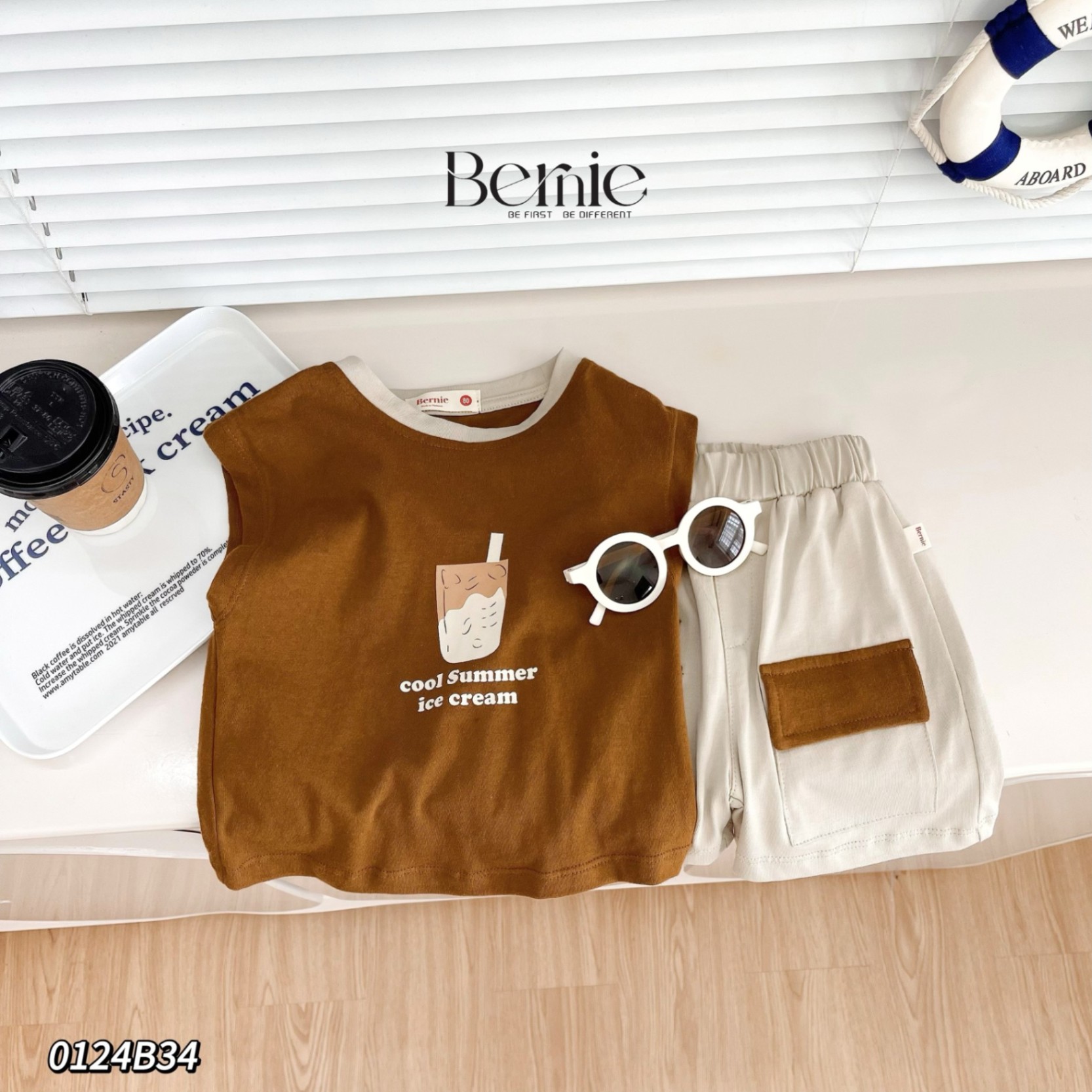 Bộ ba lỗ bé trai họa tiết trà sữa Bernie cho bé trai