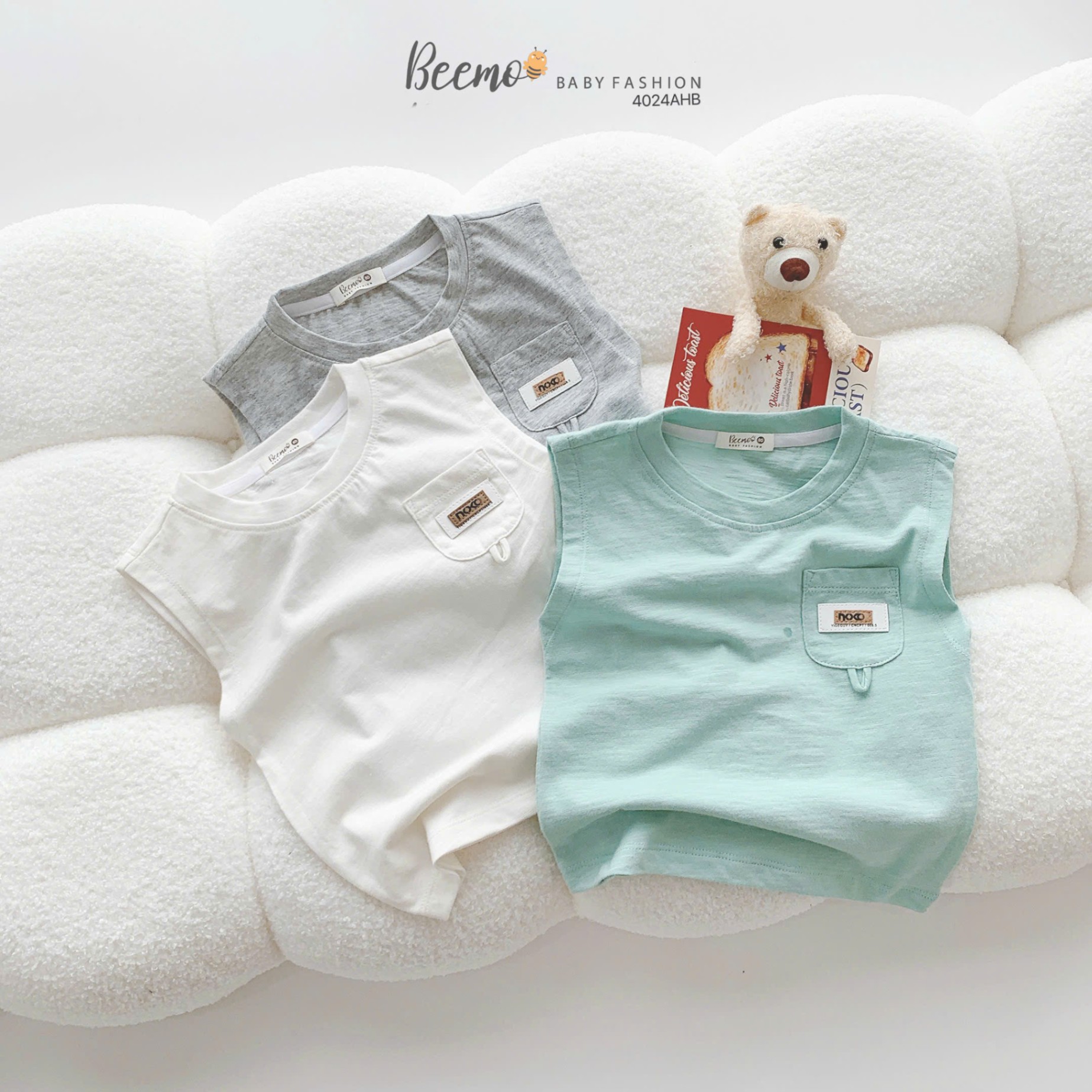 Áo ba lỗ cotton phối túi tag da Beemo