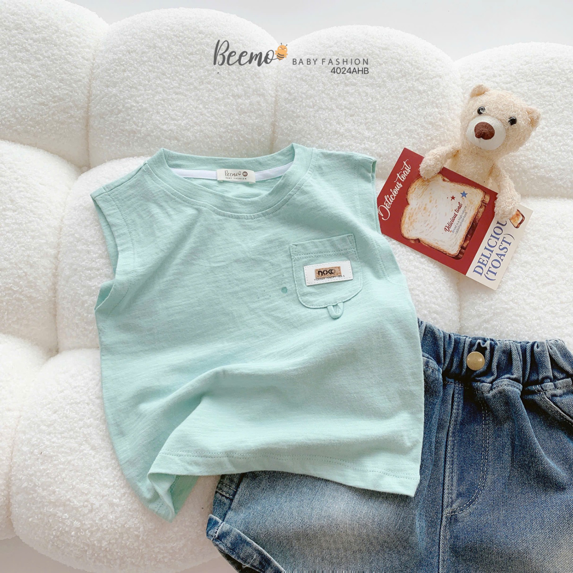 Áo ba lỗ cotton phối túi tag da Beemo