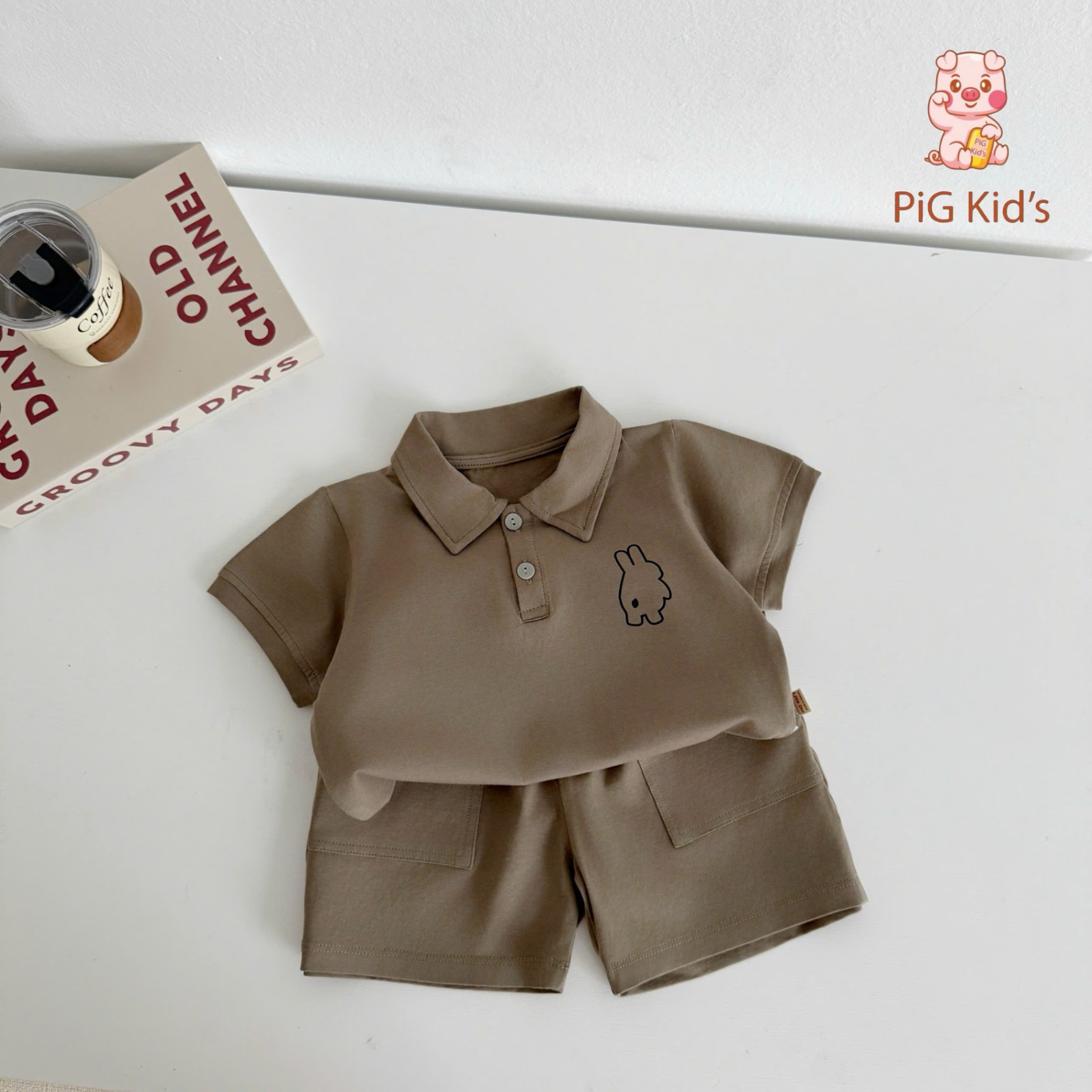 Set polo cộc tay in ngực Pig Kid