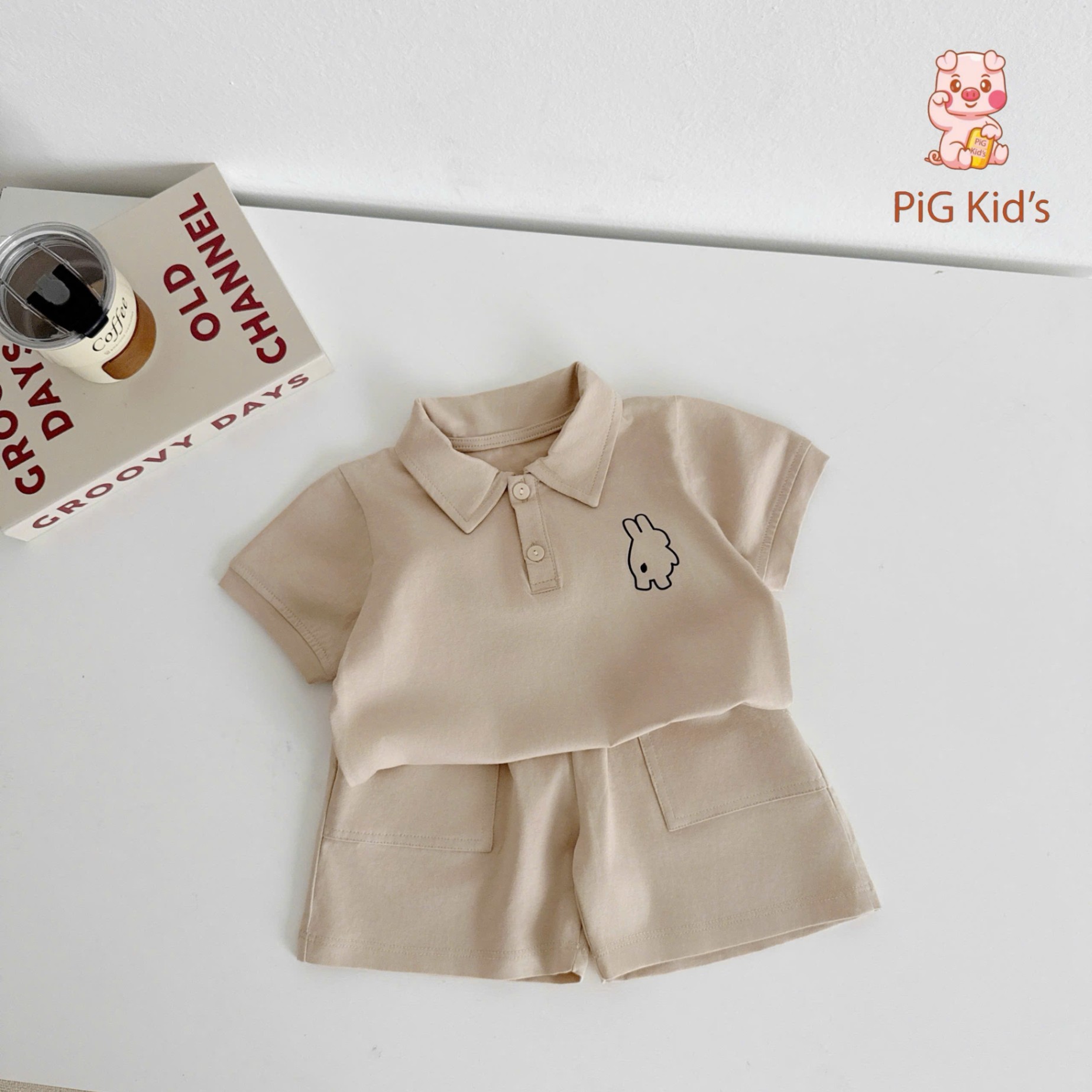Set polo cộc tay in ngực Pig Kid