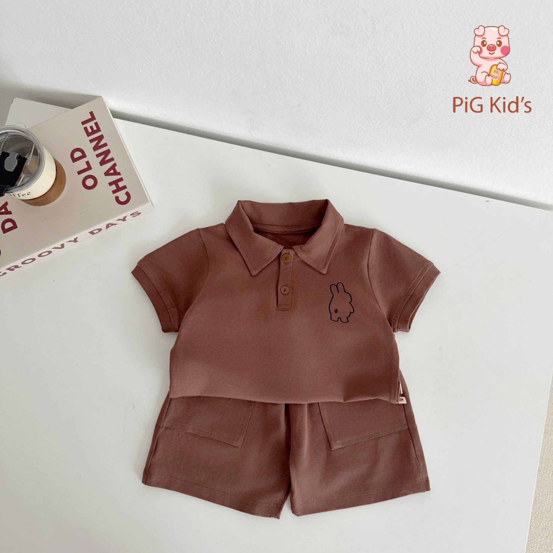 Set polo cộc tay in ngực Pig Kid