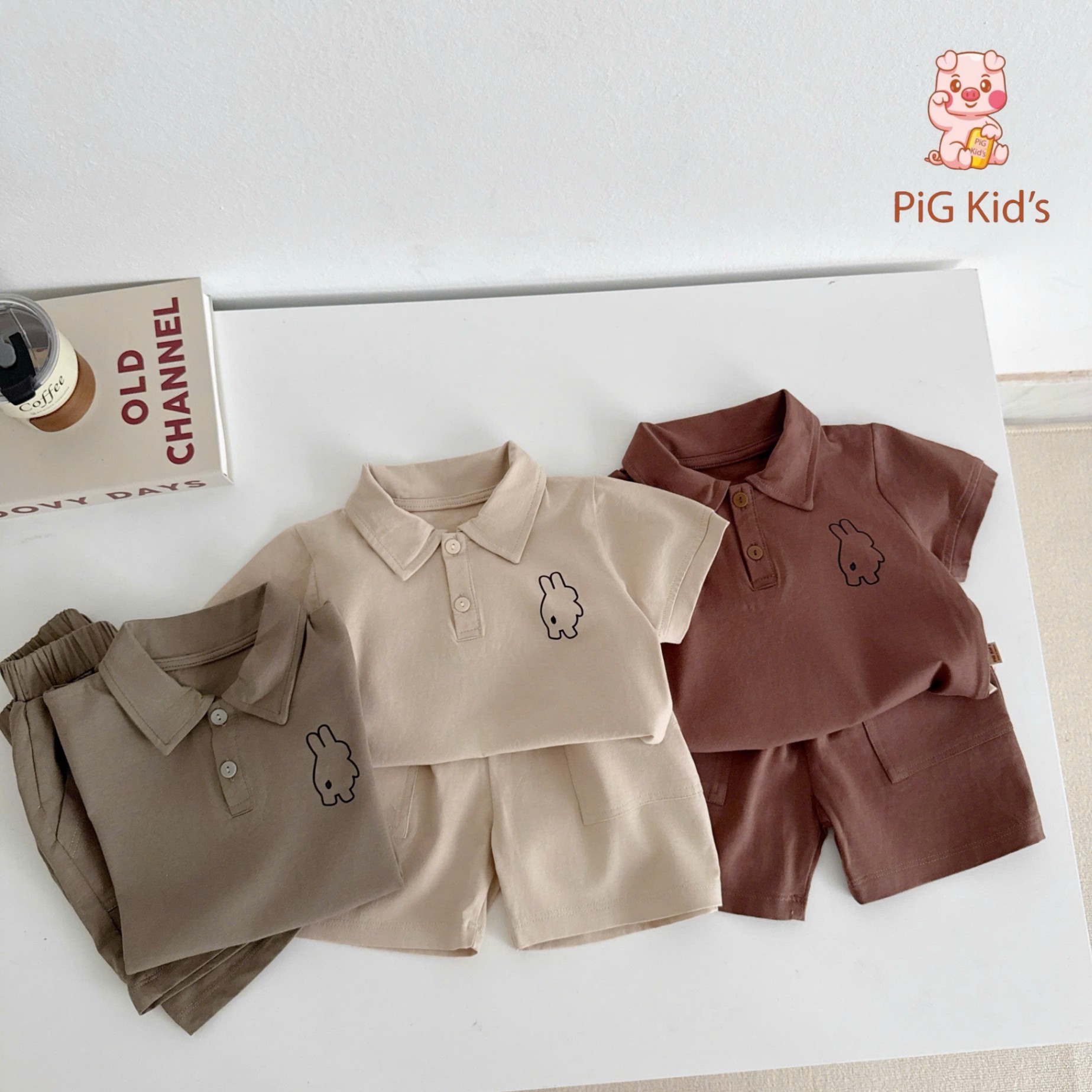 Set polo cộc tay in ngực Pig Kid