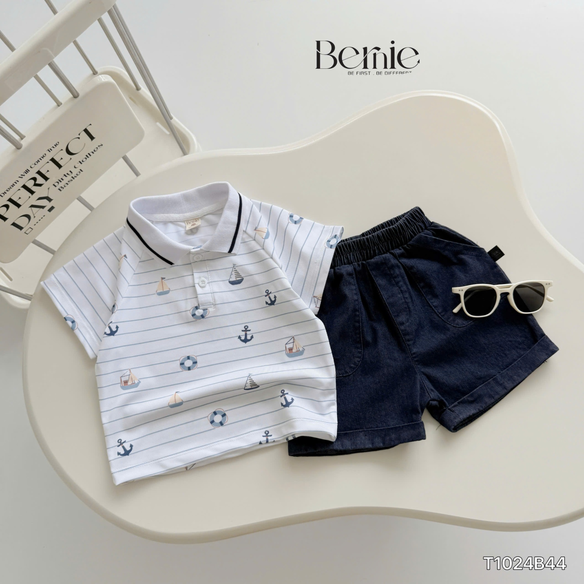 Set polo cộc tay họa tiết kẻ cho bé Bernie