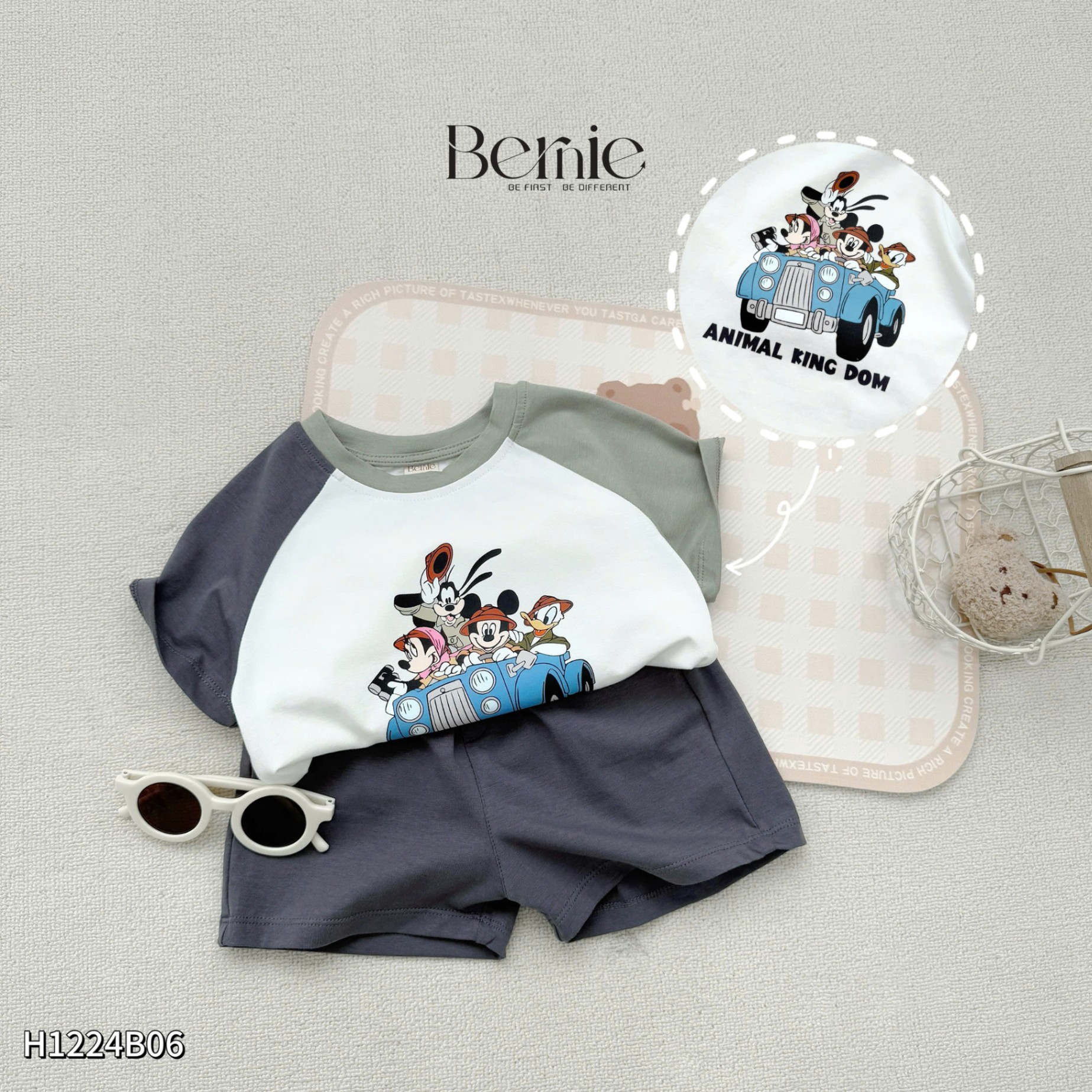 Set cộc tay raglan animal kingdom Bernie