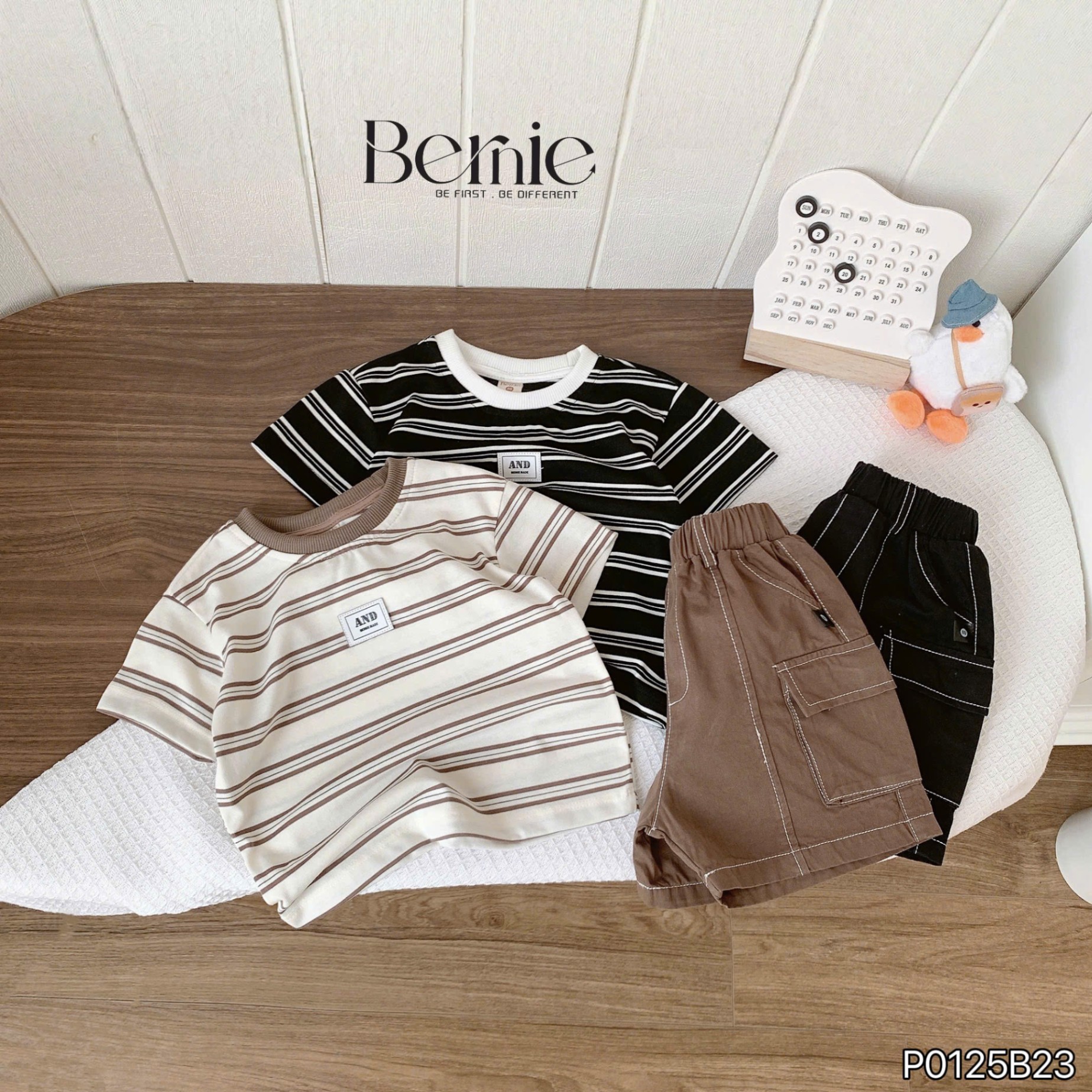 Set kẻ ngang quần túi hộp Bernie
