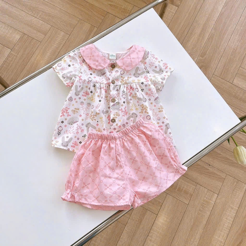 Set bộ cộc tay cổ sen thỏ OPKIDS
