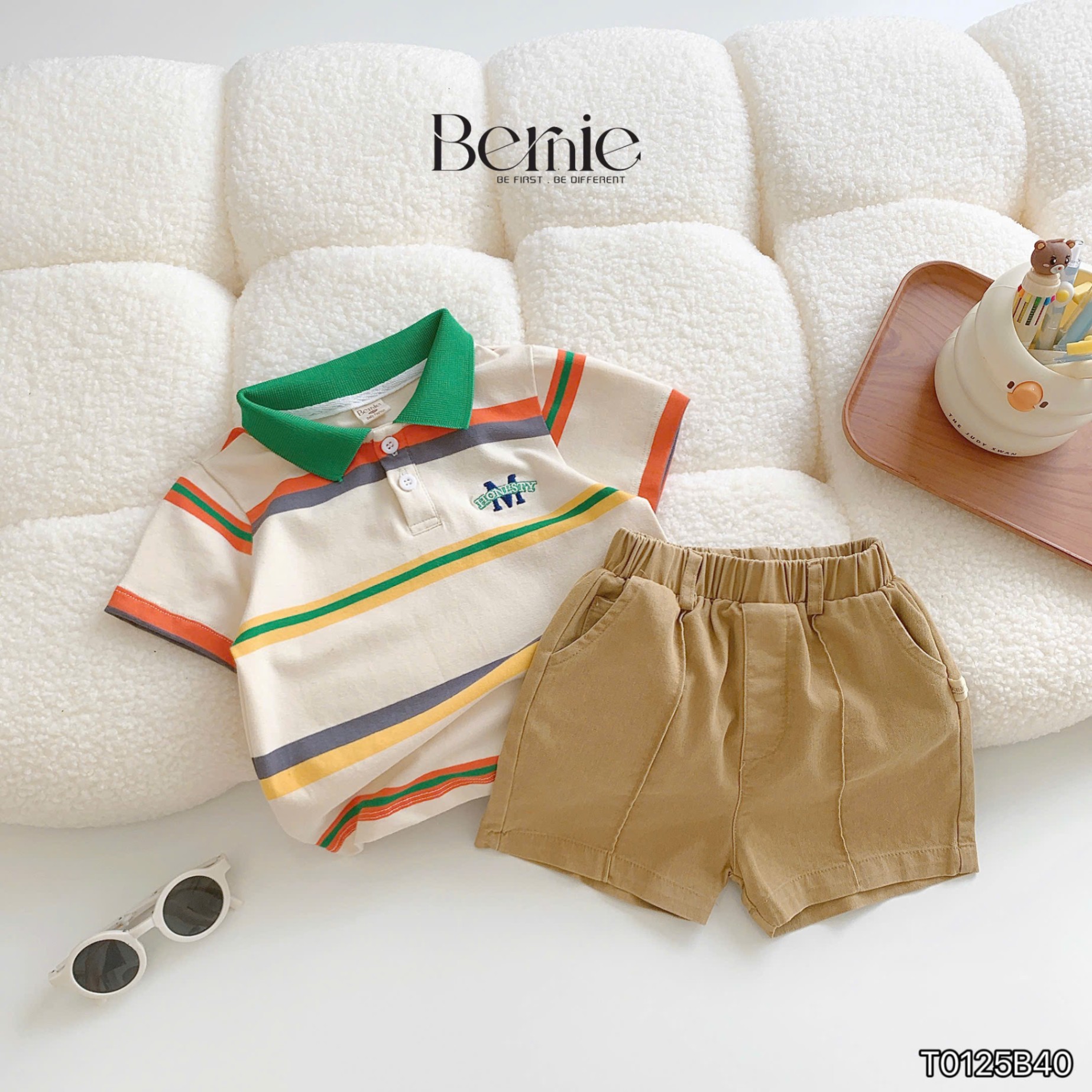 Set polo kẻ ngang cộc tay Honestly Bernie