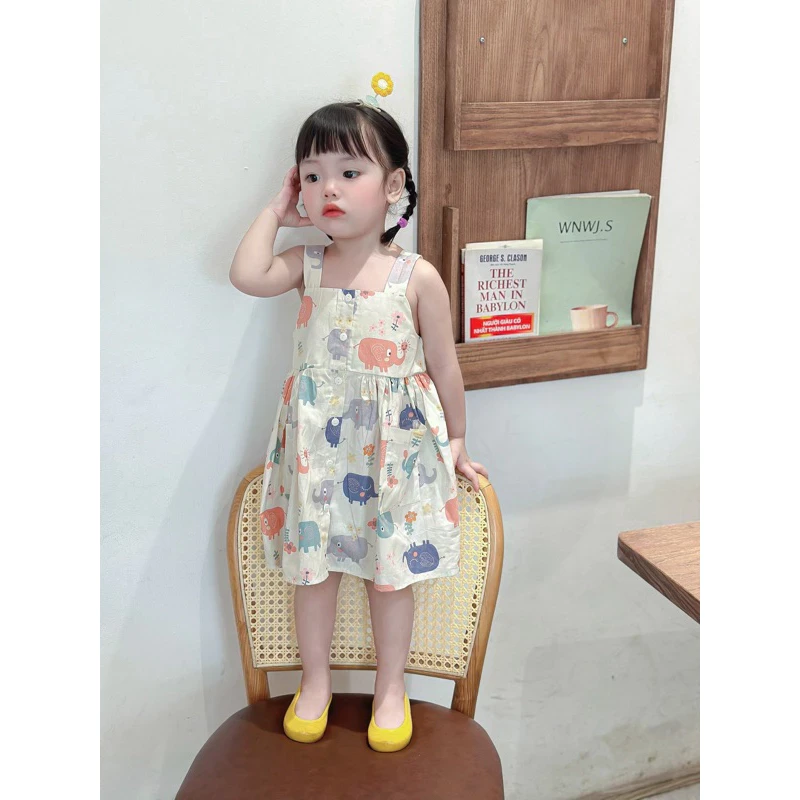 Váy 2 dây Mozi thô mềm hoạ tiết hoạt hình cho bé gái