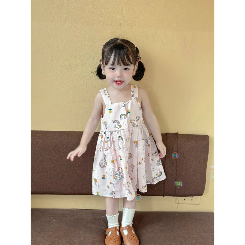 Váy 2 dây Mozi thô mềm hoạ tiết hoạt hình cho bé gái