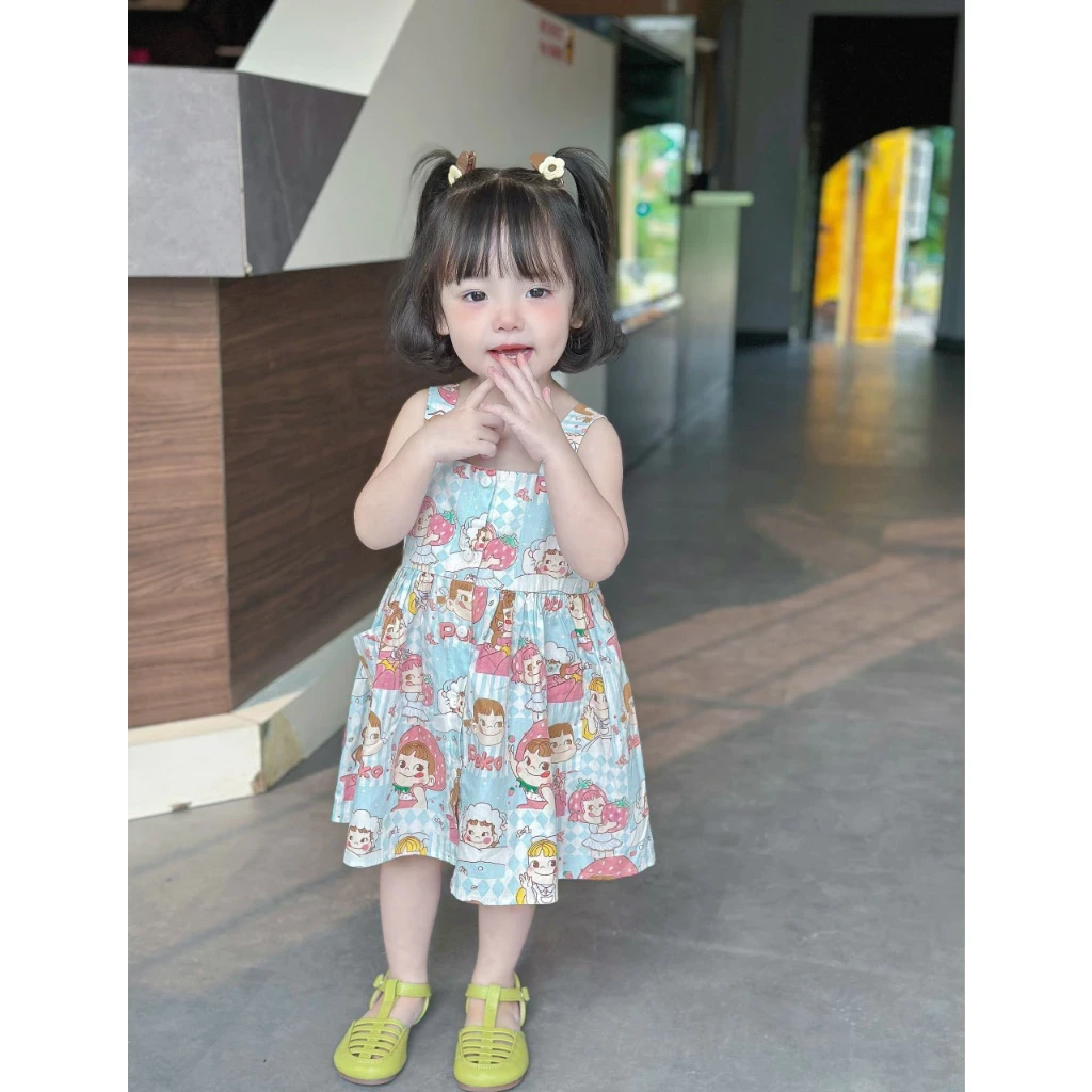 Váy 2 dây Mozi thô mềm hoạ tiết hoạt hình cho bé gái