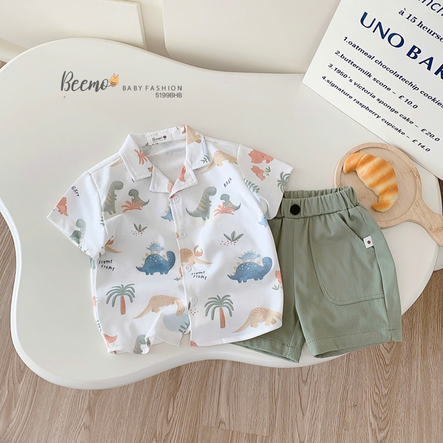 Set sơ mi cổ 2 ve in hình khủng long Beemo